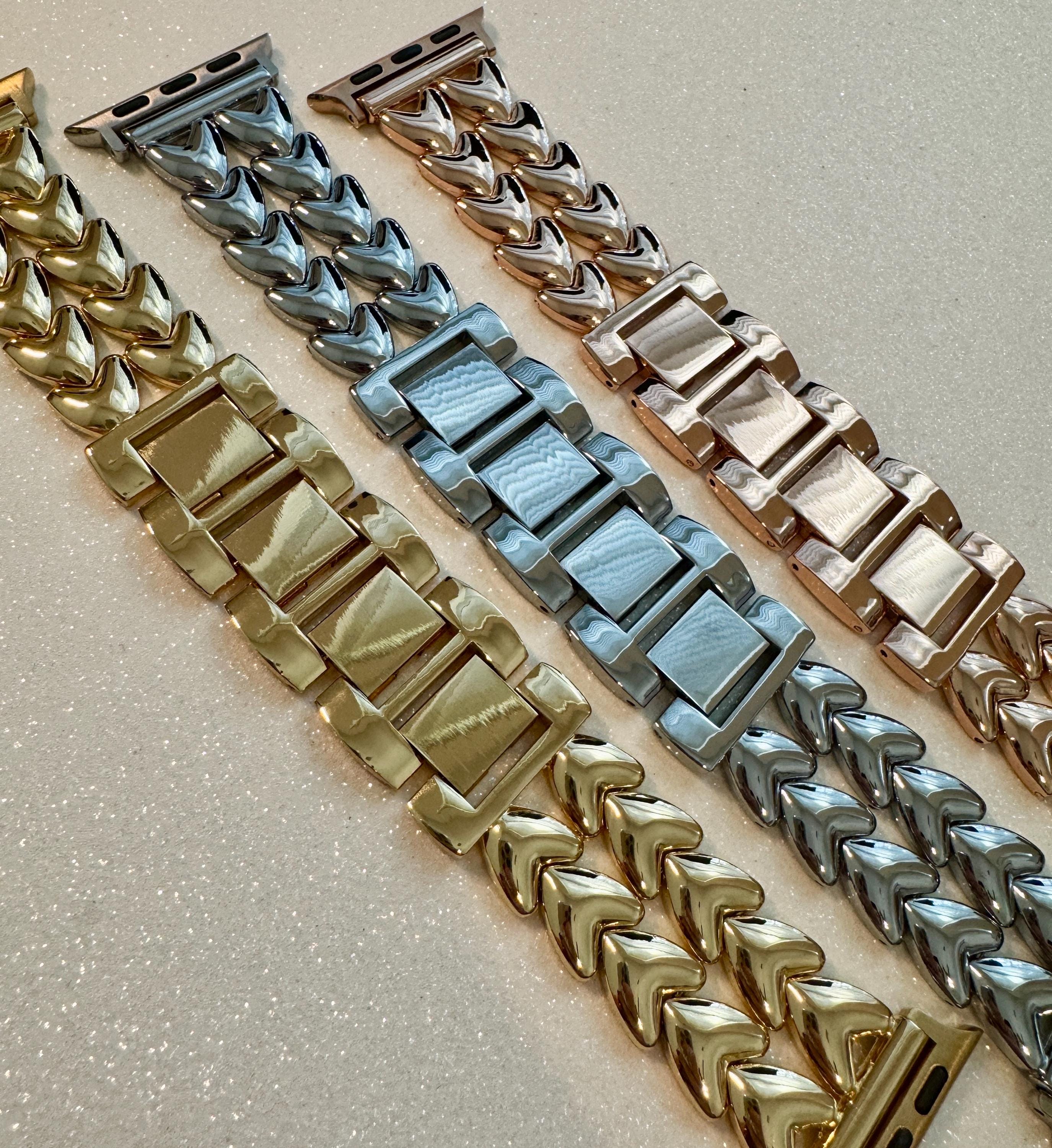 Series 10 Apple Watch Band Silver, Rose Gold, Yellow Gold Choices 38mm-49mm Iphone Watch Bands Valentine Hearts Gift for Her Series 1-9