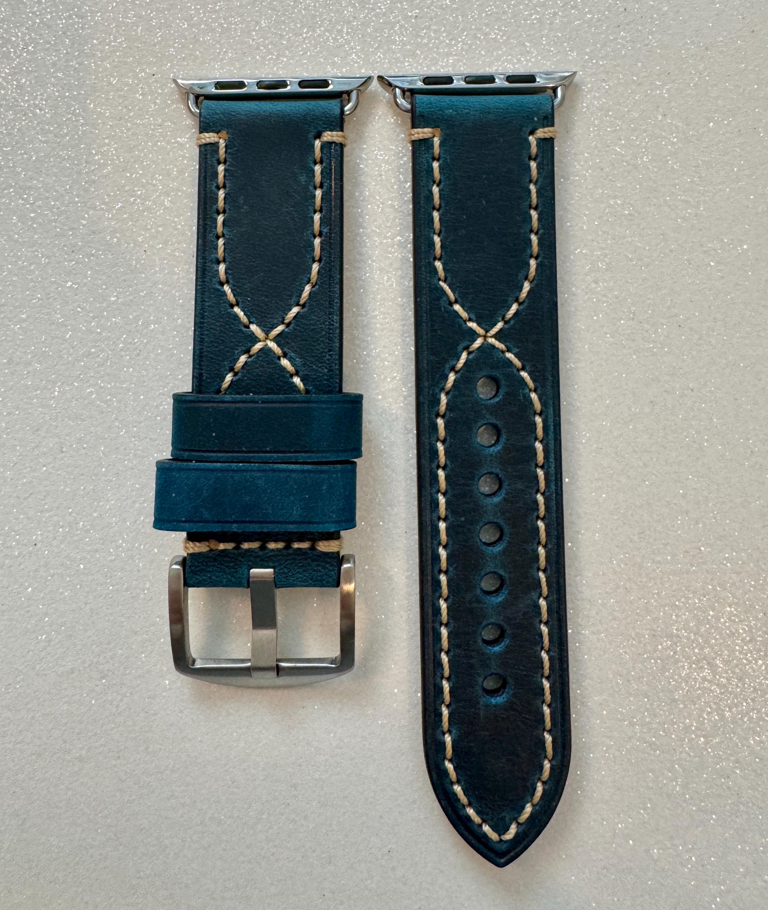 Bold Hand Stitched Leather Apple Watch Band Mens Black, Tan, Brown, Blue, Apple Watch Straps 42mm 44mm 45mm 46mm 49mm Iphone Watch Band