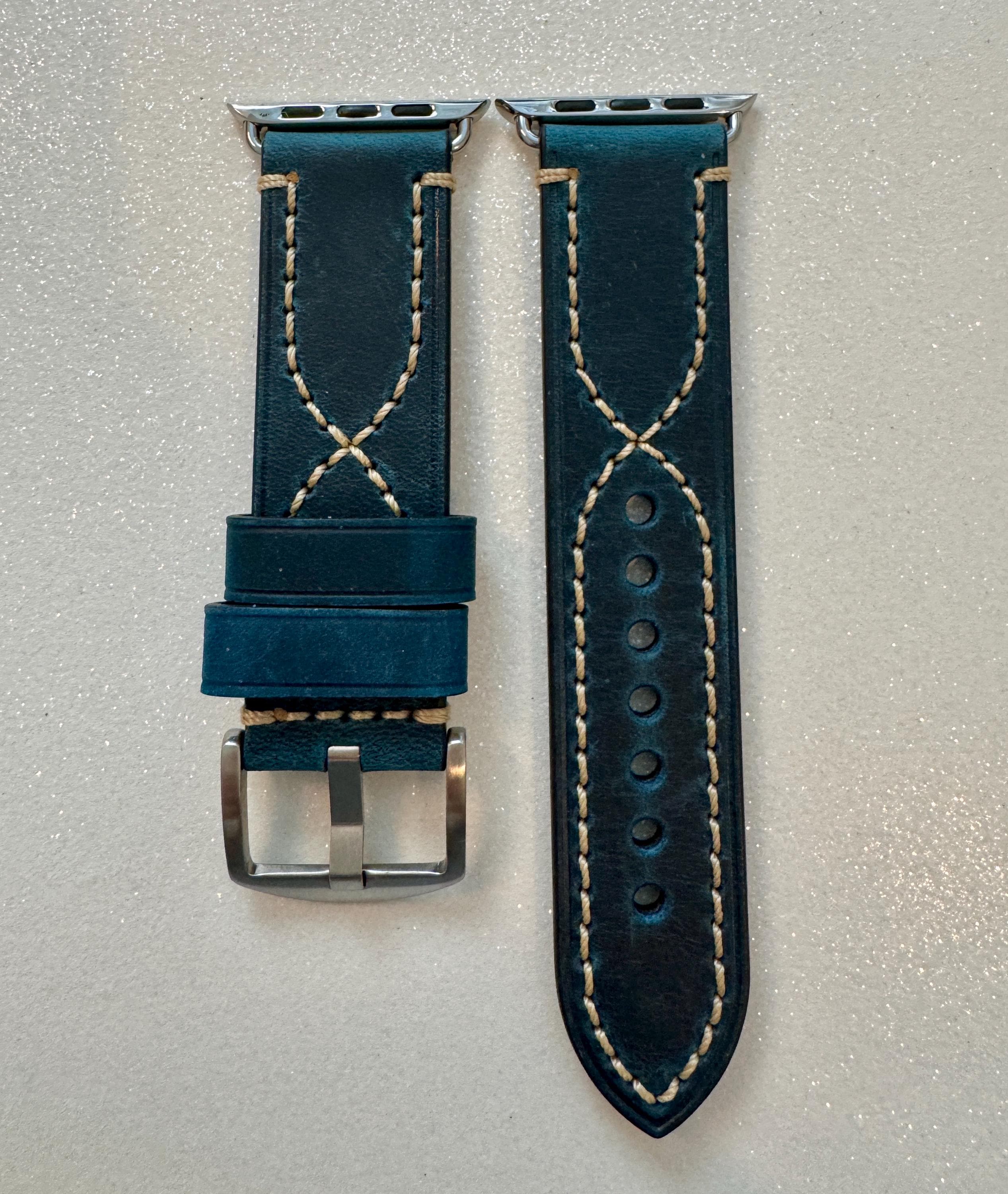 Bold Hand Stitched Leather Apple Watch Band Mens Black, Tan, Brown, Blue, Apple Watch Straps 42mm 44mm 45mm 46mm 49mm Iphone Watch Band