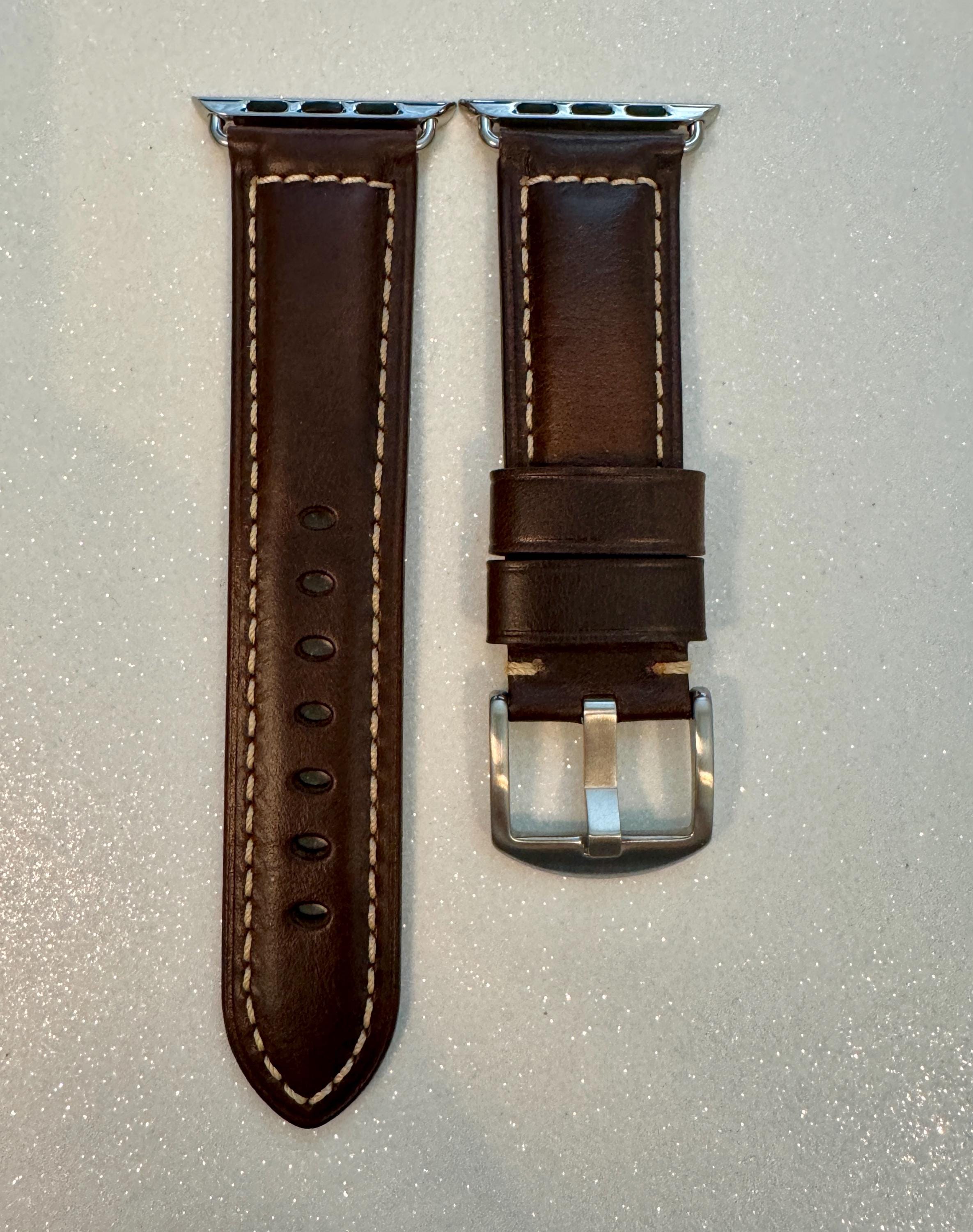 Hand Stitched Leather Apple Watch Band Mens Black, Tan-Brown, Dark Brown, Apple Watch Straps 42mm 44mm 45mm 46mm 49mm Iphone Watch Band