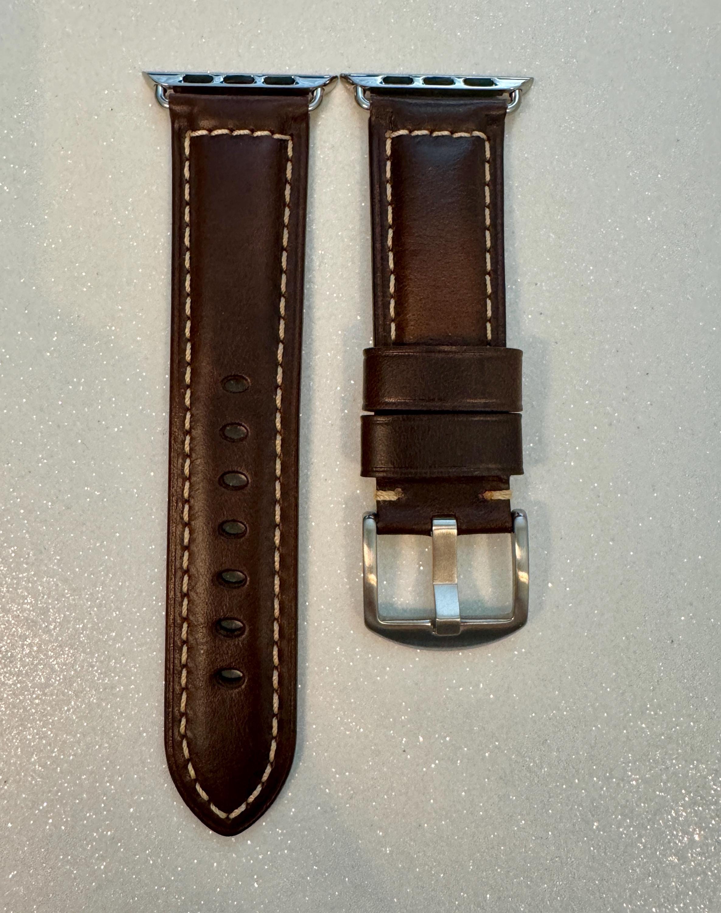 Hand Stitched Leather Apple Watch Band Mens Black, Tan-Brown, Dark Brown, Apple Watch Straps 42mm 44mm 45mm 46mm 49mm Iphone Watch Band