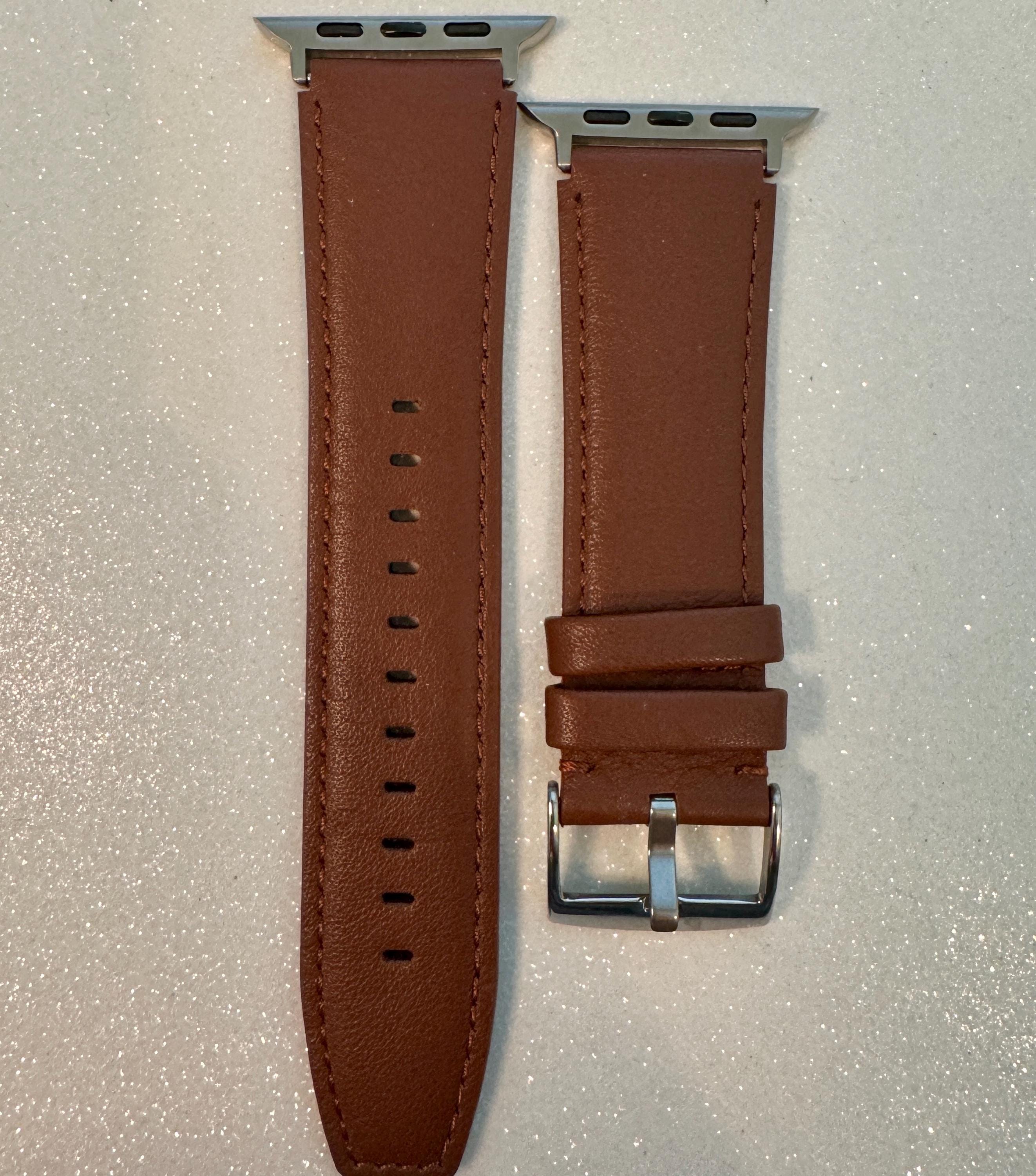 Leather Apple Watch Band Mens Pebbled Black-Red, Smooth Tan-Brown, Gray, Apple Watch Straps 42mm 44mm 45mm 46mm 49mm Iphone Watch Band