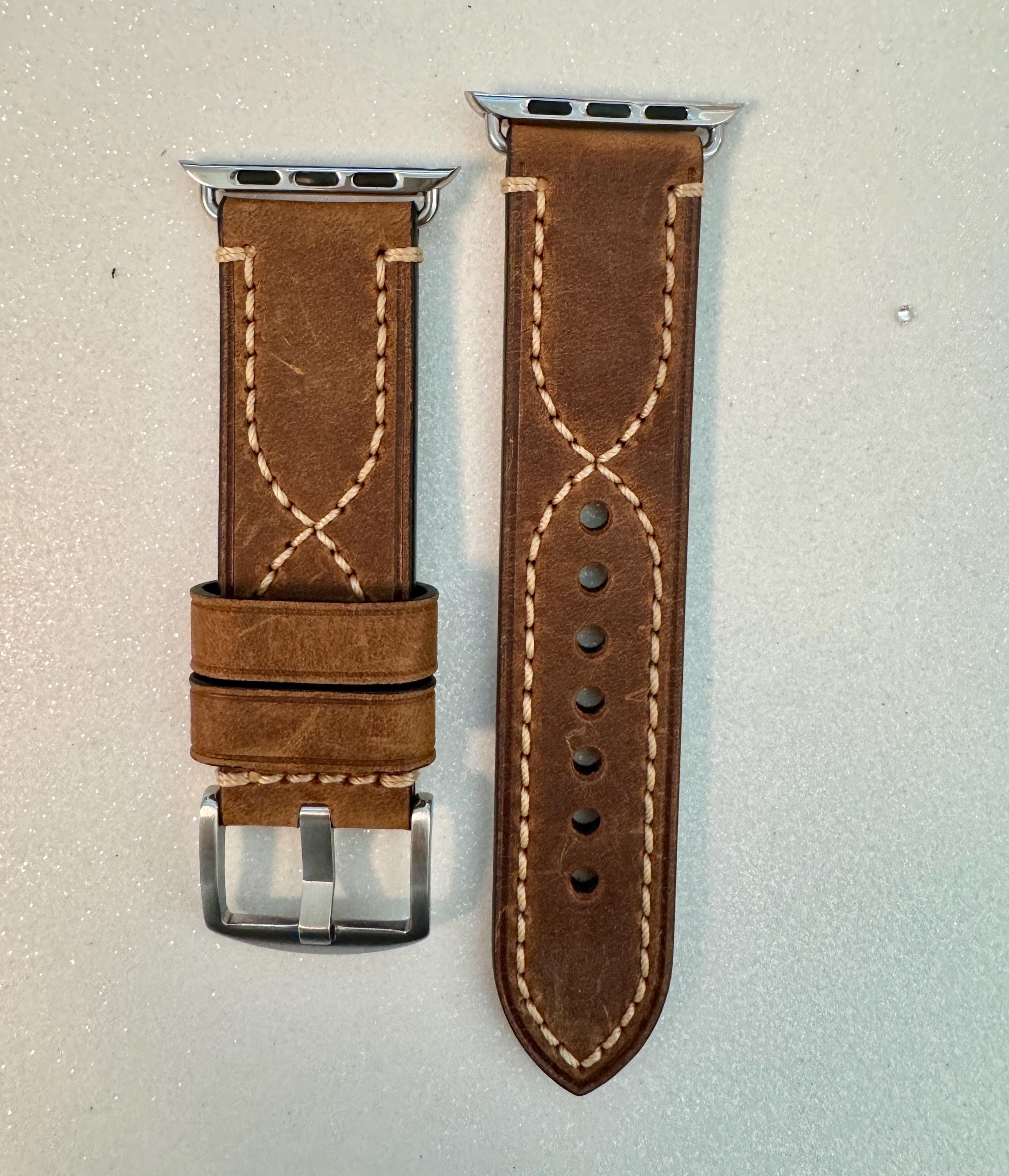 Bold Hand Stitched Leather Apple Watch Band Mens Black, Tan, Brown, Blue, Apple Watch Straps 42mm 44mm 45mm 46mm 49mm Iphone Watch Band