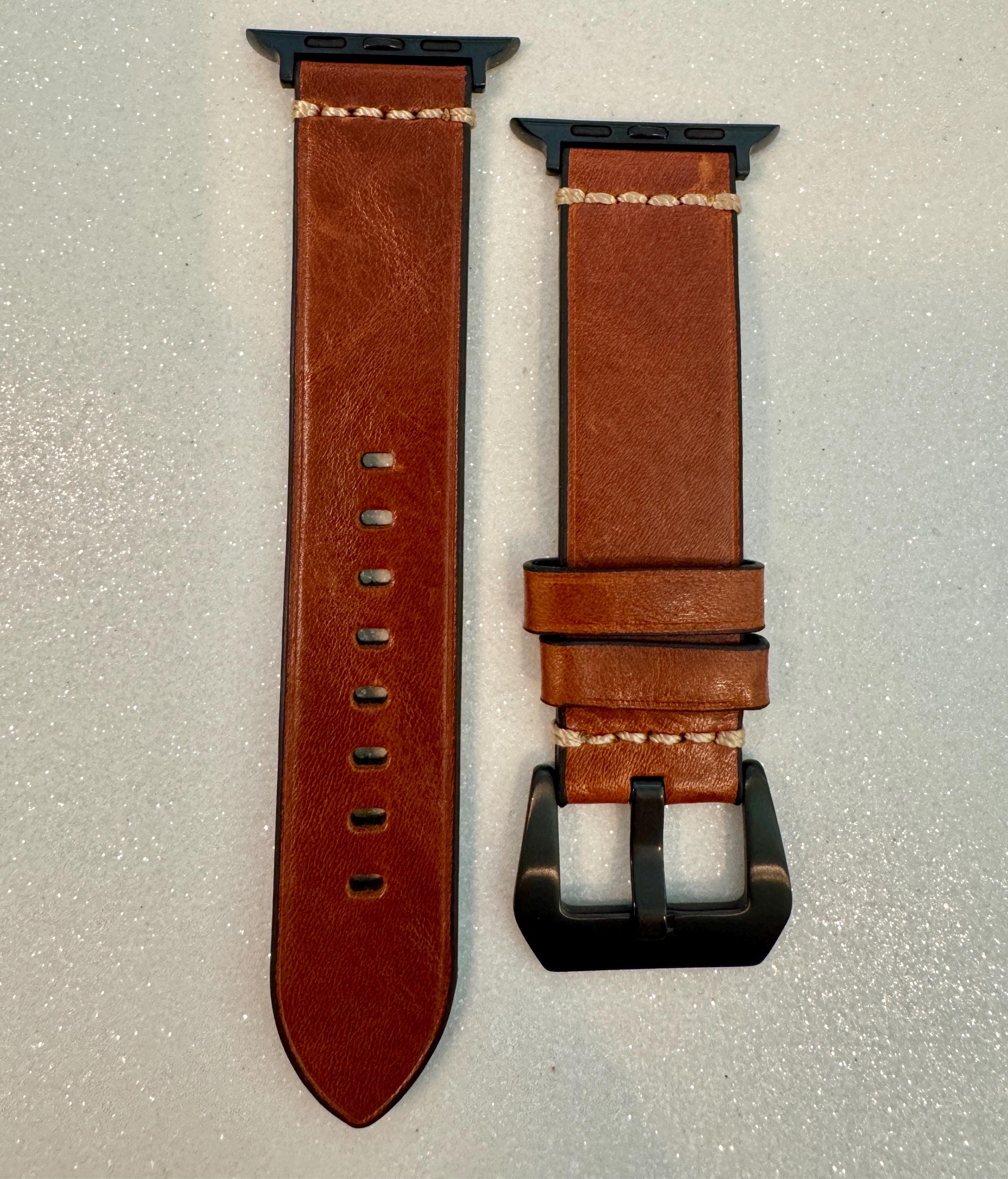 Leather Apple Watch Band Mens Black, Tan-Brown, Dark Brown Hand Stitched, Apple Watch Straps 42mm 44mm 45mm 46mm 49mm Iphone Watch Band