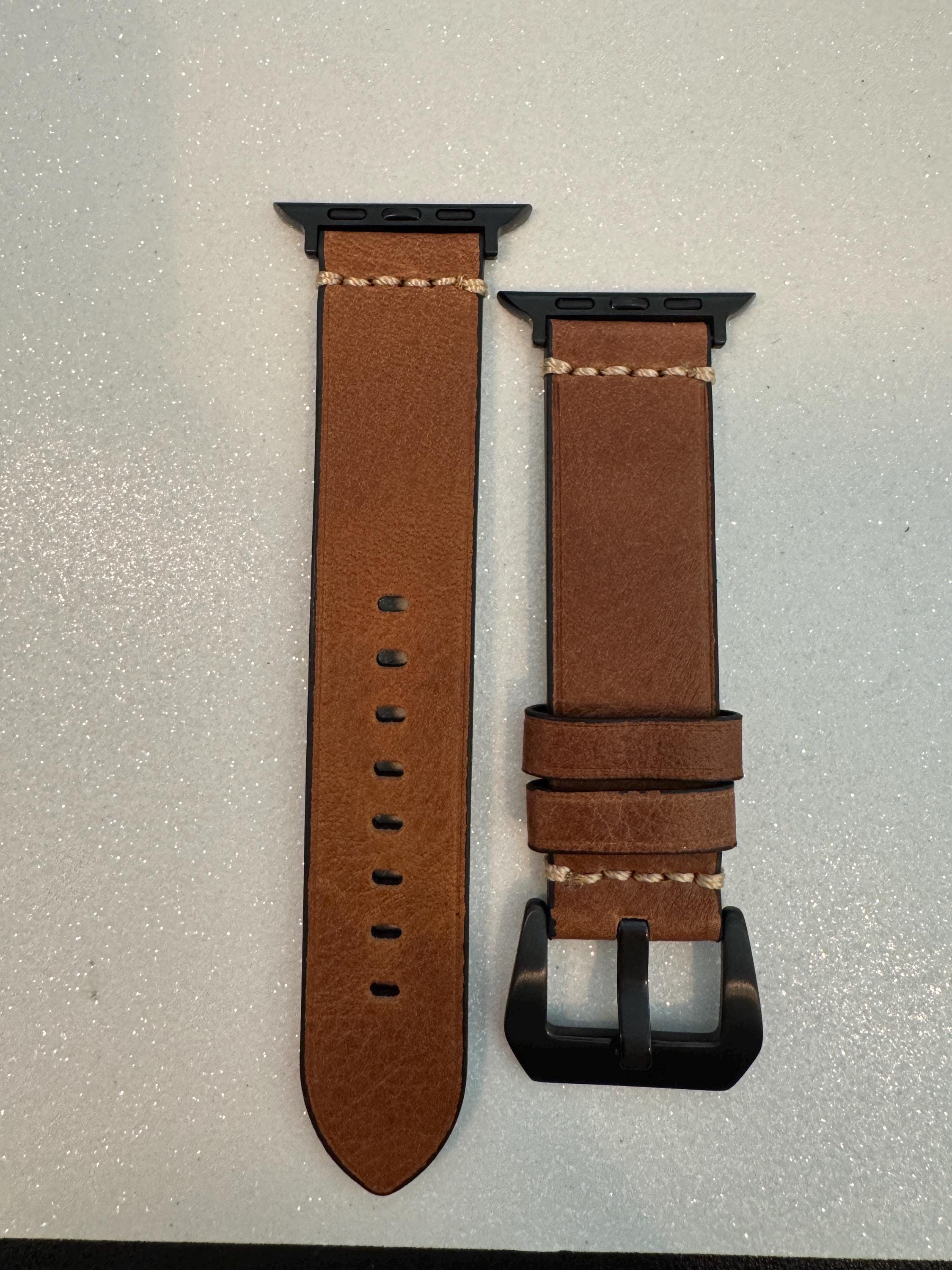 Leather Apple Watch Band Mens Black, Tan-Brown, Dark Brown Hand Stitched, Apple Watch Straps 42mm 44mm 45mm 46mm 49mm Iphone Watch Band