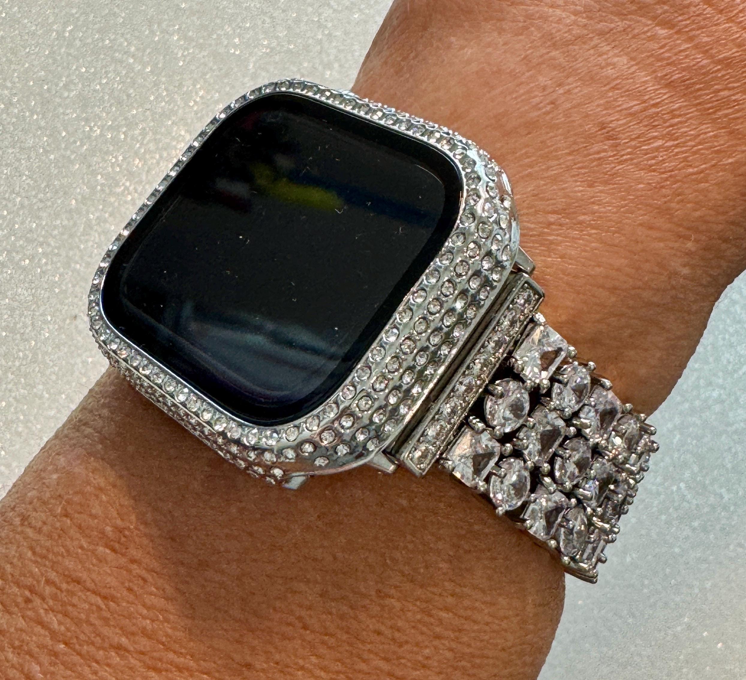Series 10 Apple Watch Band Woman Silver Swarovski Crystal & or Apple Watch Cover Crystal Apple Watch Bezel 41mm42mm 45mm 46mm 49mm Protector