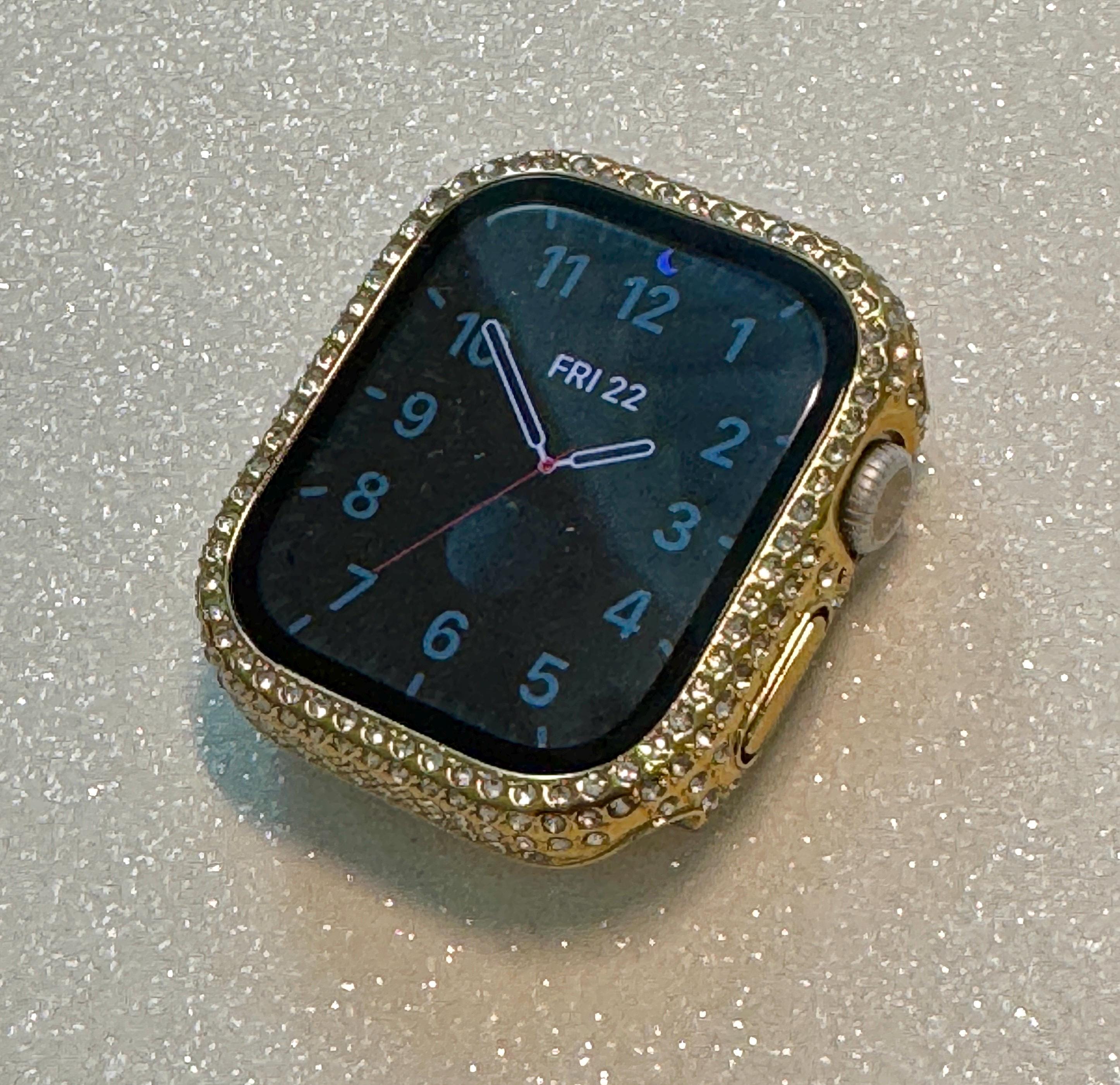 Series 10 Apple Watch Band Gold Stainless Steel Swarovski Crystal & or Apple Watch Cover Tempered Glass Screen Protector Iwatch Case