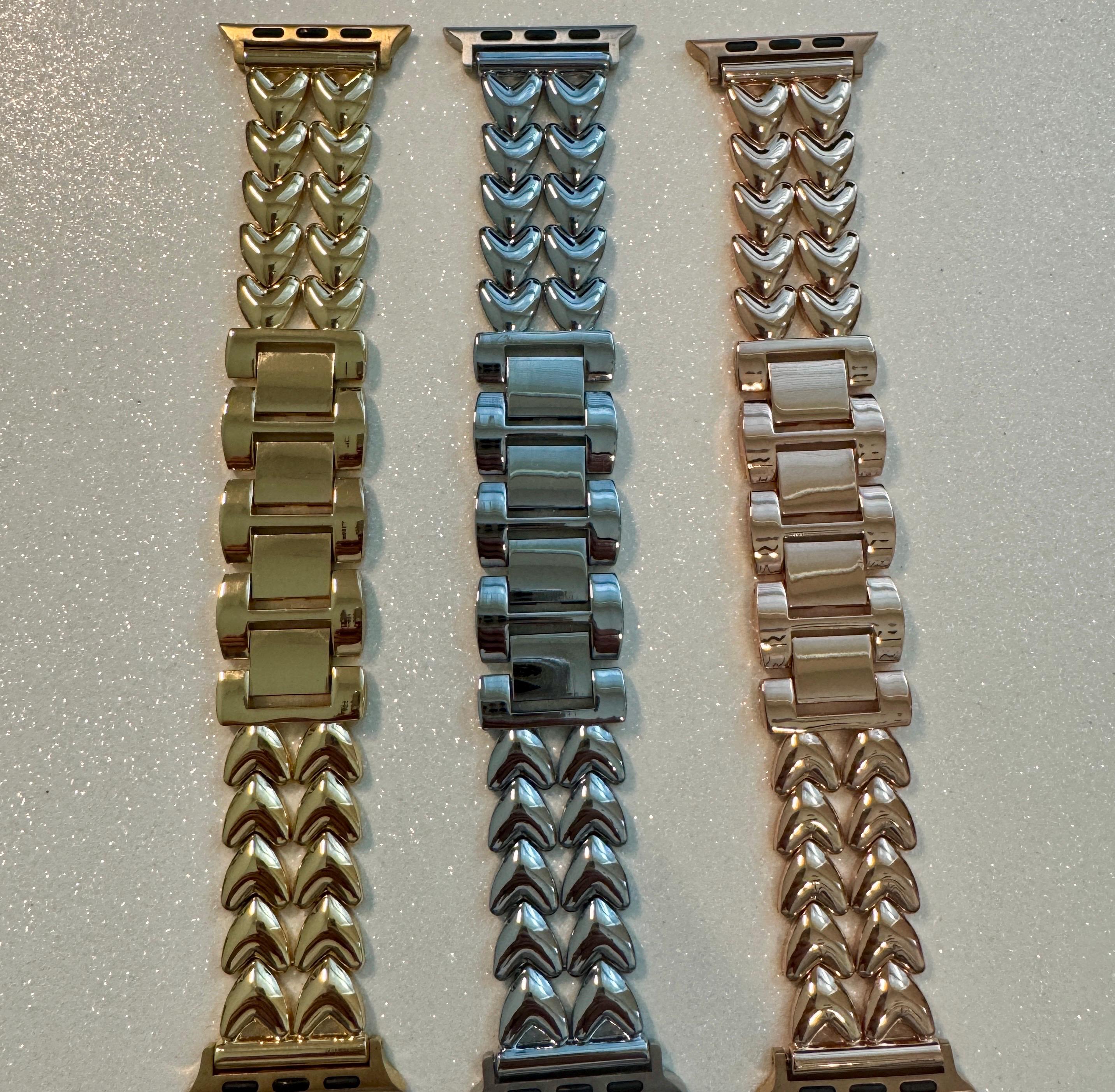 Series 12 Apple Watch Band Silver, Rose Gold, Yellow Gold Choices 38mm-49mm Iphone Watch Bands Valentine Hearts Gift for Her Series 1-9