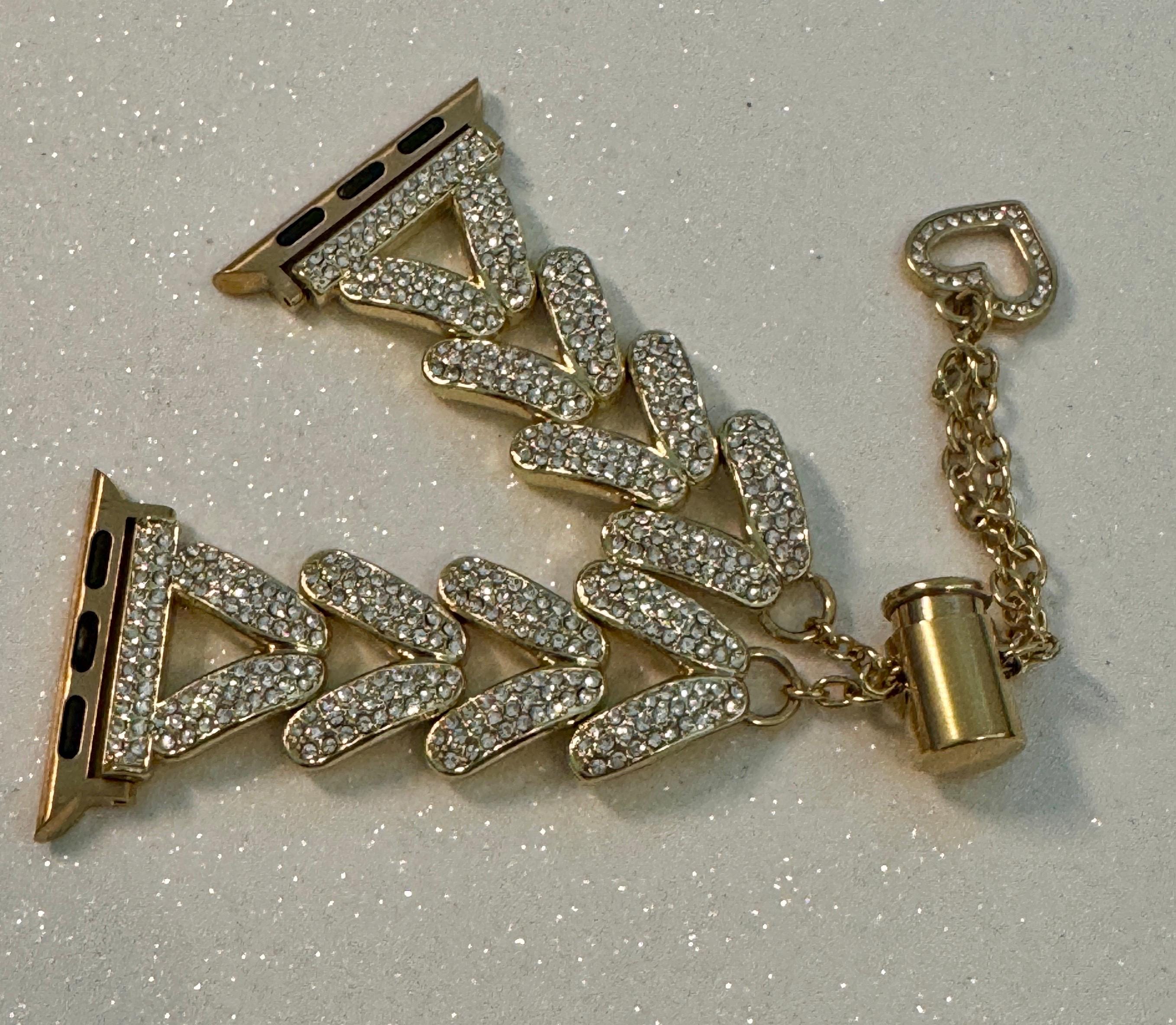 Series 10 Apple Watch Band Swarovski Crystal Silver, Rose Gold, Yellow Gold Choices 38mm-49mm Iphone Watch Band Valentine Heart Gift for Her