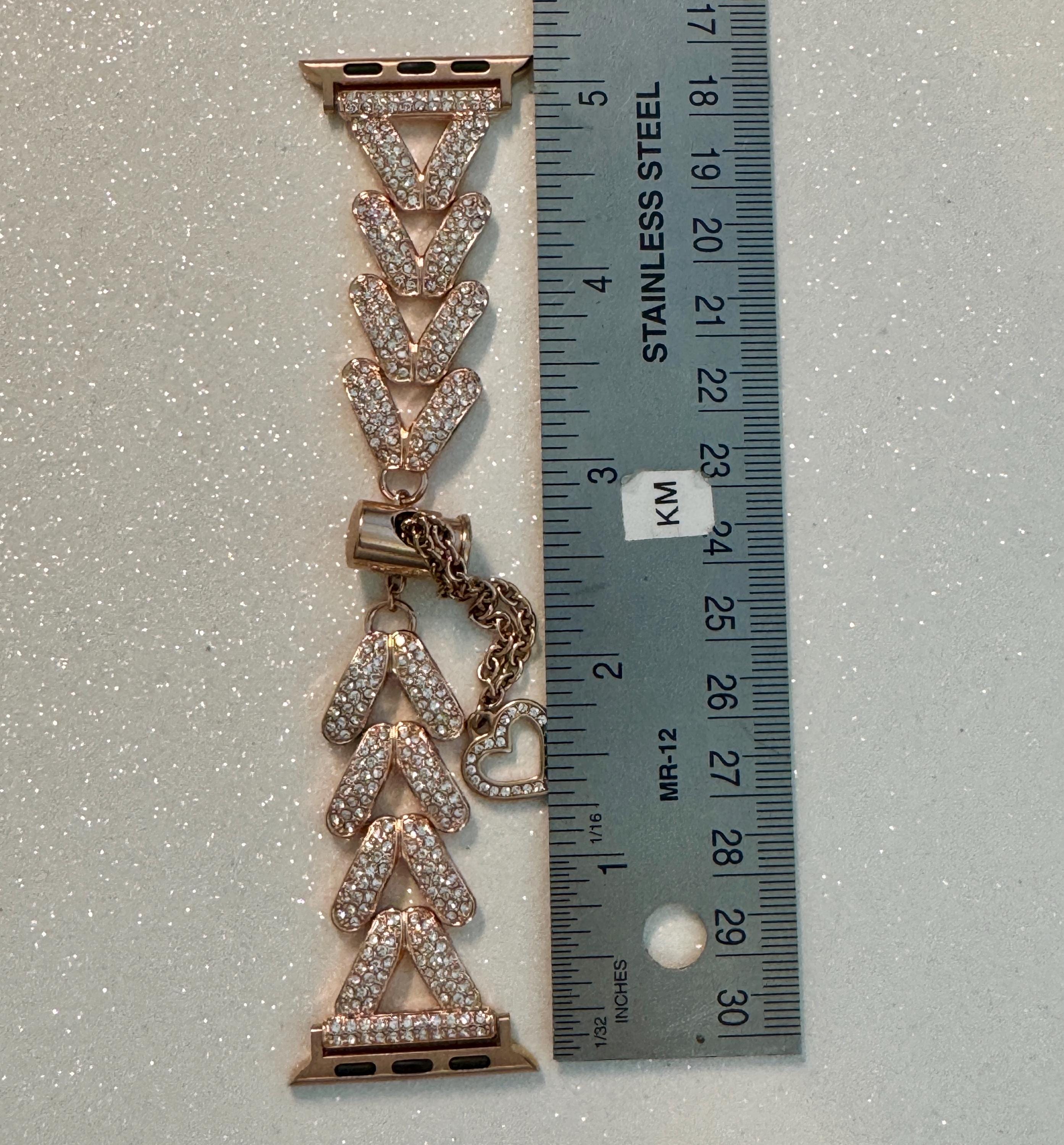 Series 10 Apple Watch Band Swarovski Crystal Silver, Rose Gold, Yellow Gold Choices 38mm-49mm Iphone Watch Band Valentine Heart Gift for Her