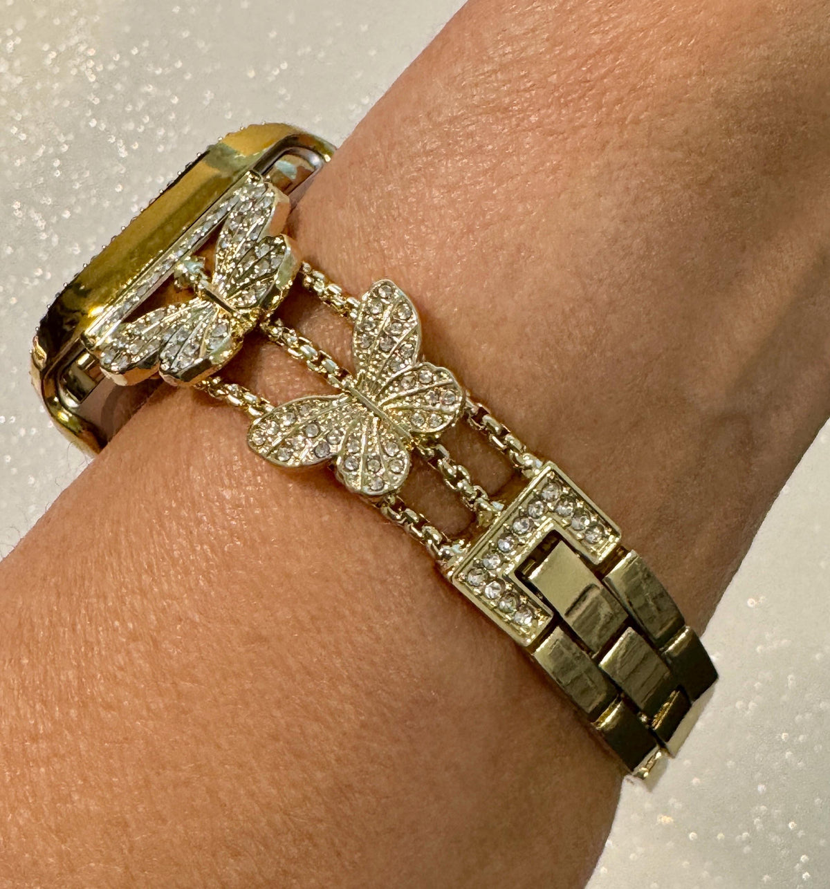 Series 10-12 Butterfly Apple Watch Band Woman Yellow Gold Swarovski Crystals & or Apple Watch Case Protective Iphone Watch Cover 38mm-49mm