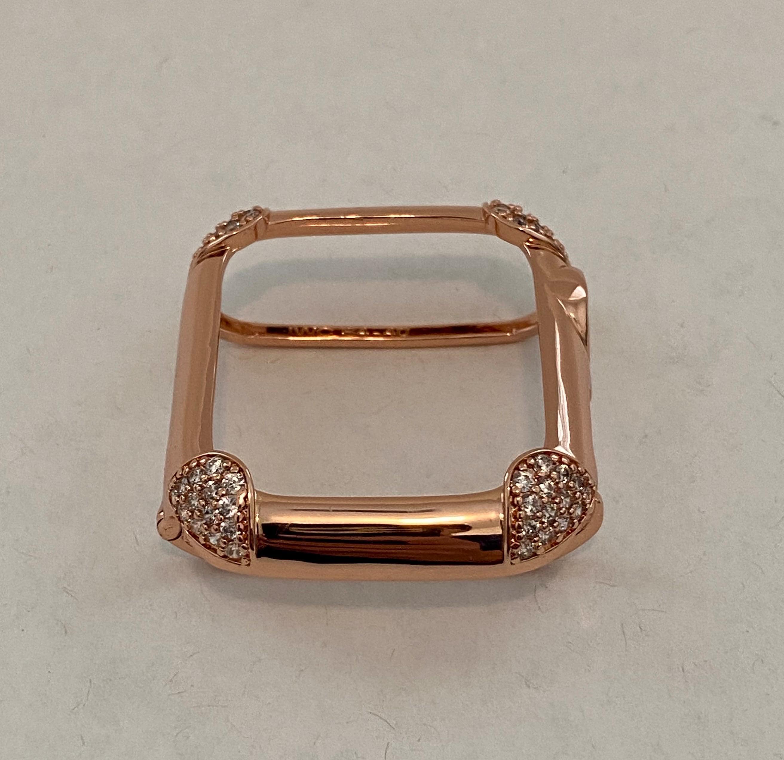 Apple Watch Bezel Cover Rose Gold with Lab Diamonds Metal Iwatch Case for 40 44mm Custom Handmade Iphone Watch Case