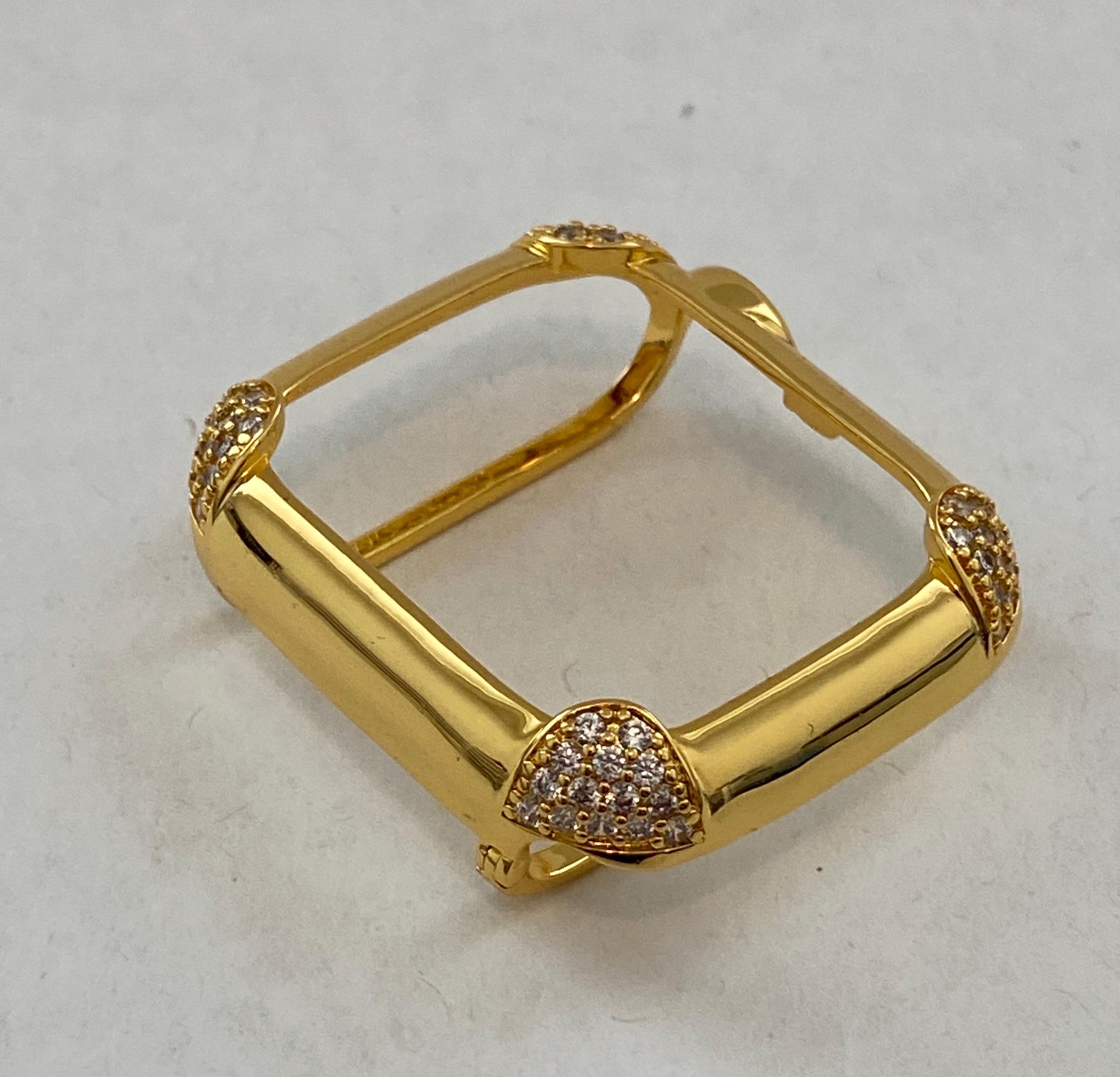 Apple Watch Bezel Cover Yellow Gold with Lab Diamonds Metal Iwatch Case for 40 44mm Custom Handmade Iphone Watch Case