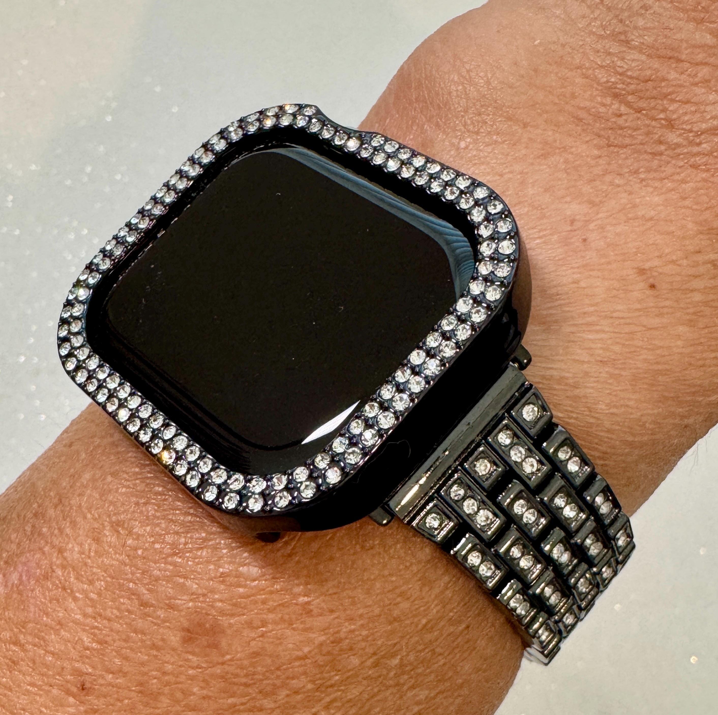 Series 10 Apple Watch Band 42mm 46mm Black Swarovski Crystal & or Apple Watch Cover Rhinestone Iphone Watch Case 38mm-49mm Iwatch Candy