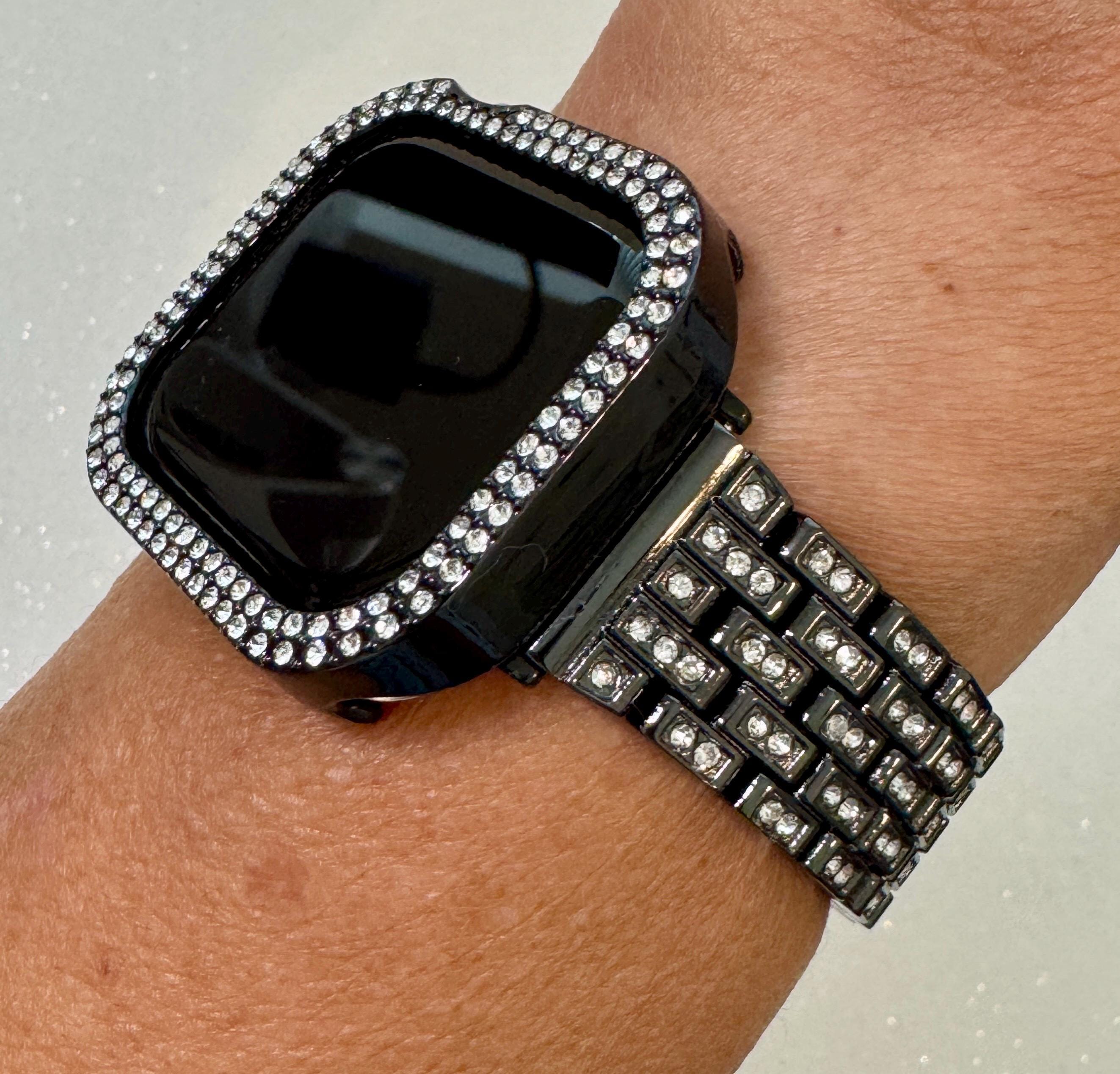Series 10 Apple Watch Band 42mm 46mm Black Swarovski Crystal & or Apple Watch Cover Rhinestone Iphone Watch Case 38mm-49mm Iwatch Candy