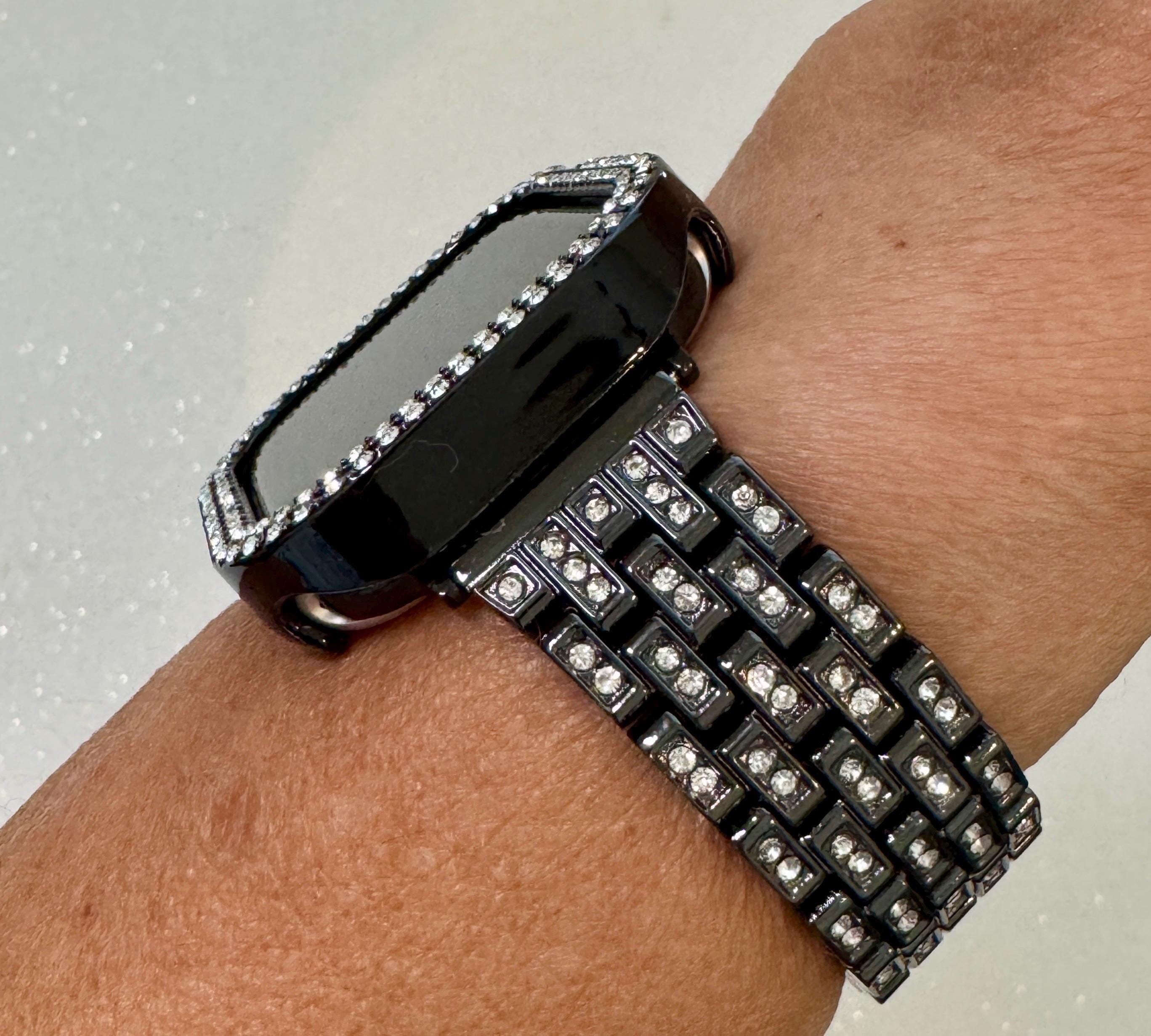 Series 10 Apple Watch Band 42mm 46mm Black Swarovski Crystal & or Apple Watch Cover Rhinestone Iphone Watch Case 38mm-49mm Iwatch Candy