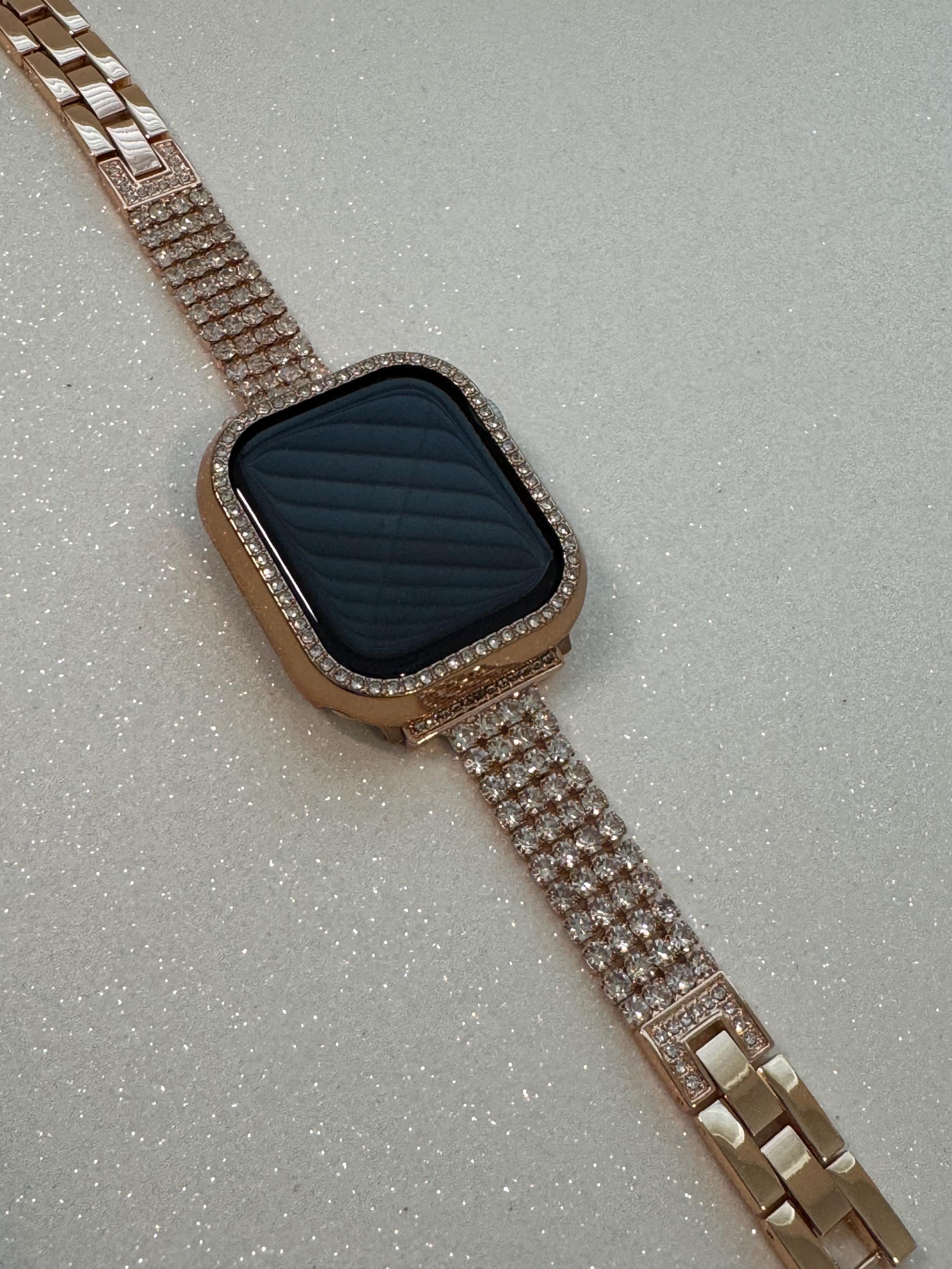 Series 10 Apple Watch Band Women Rose Gold Swarovski Crystals & or Apple Watch Cover 42mm 46mm Iphone Watch Case 41mm 45mm 49mm Ultra Bling