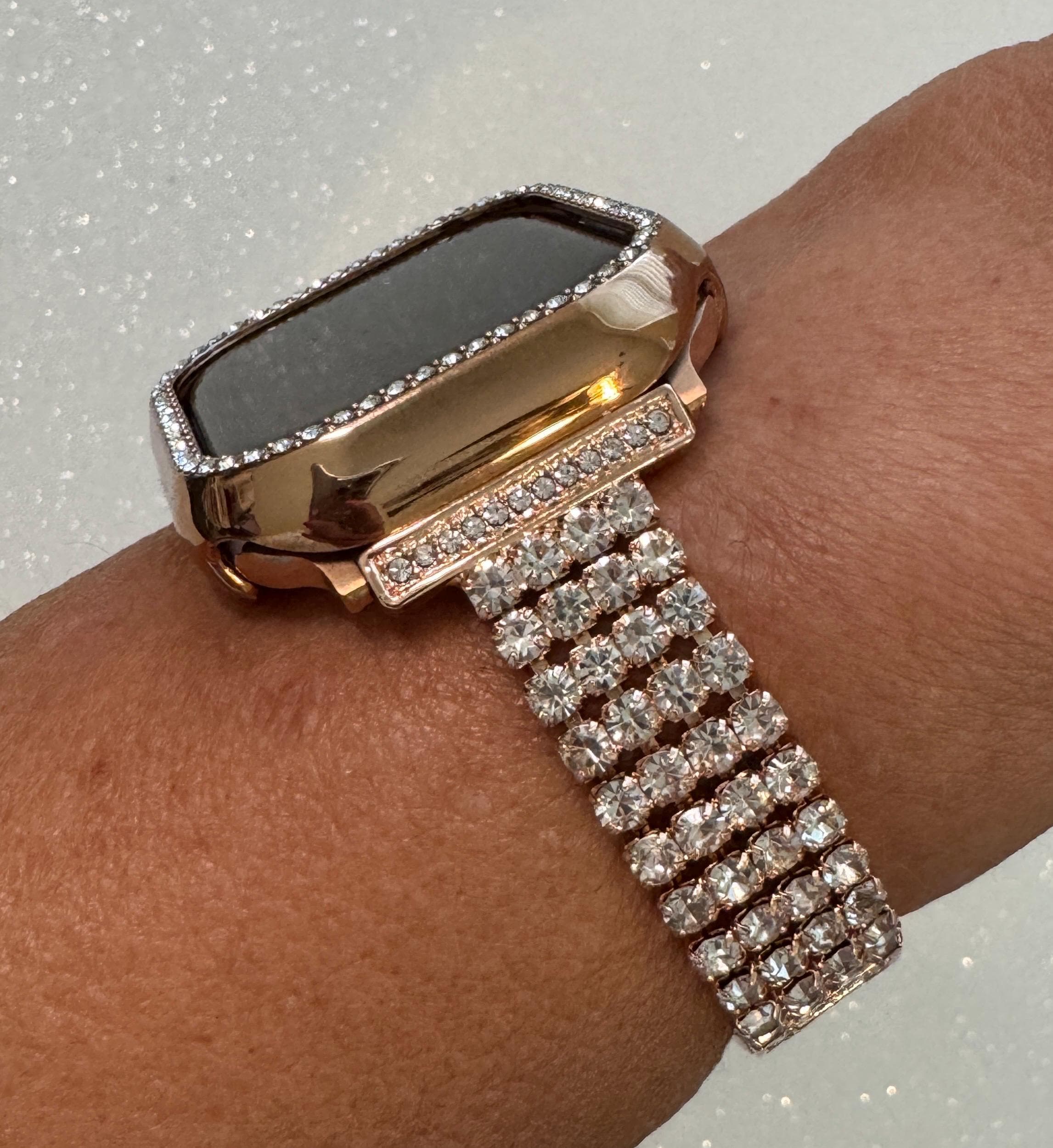 Series 10 Apple Watch Band Women Rose Gold Swarovski Crystals & or Apple Watch Cover 42mm 46mm Iphone Watch Case 41mm 45mm 49mm Ultra Bling