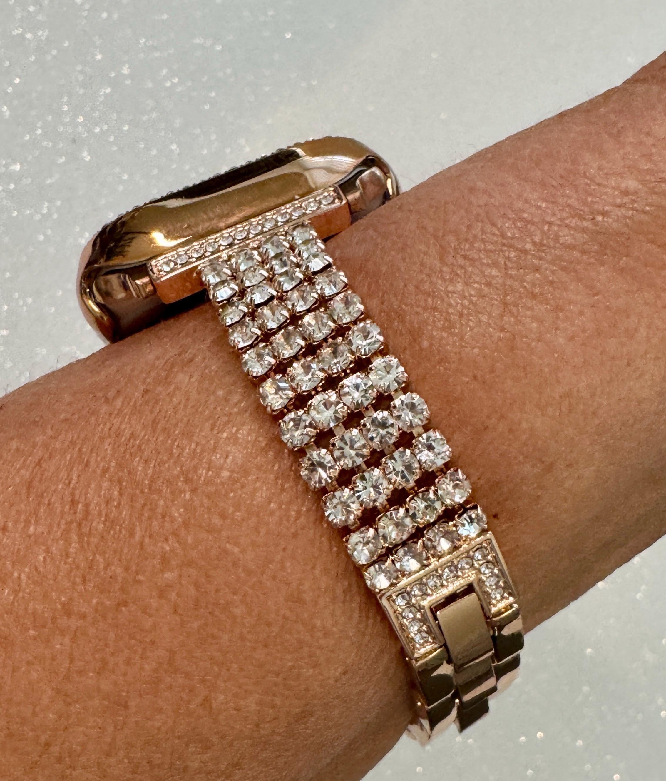 Series 10 Apple Watch Band Women Rose Gold Swarovski Crystals & or Apple Watch Cover 42mm 46mm Iphone Watch Case 41mm 45mm 49mm Ultra Bling