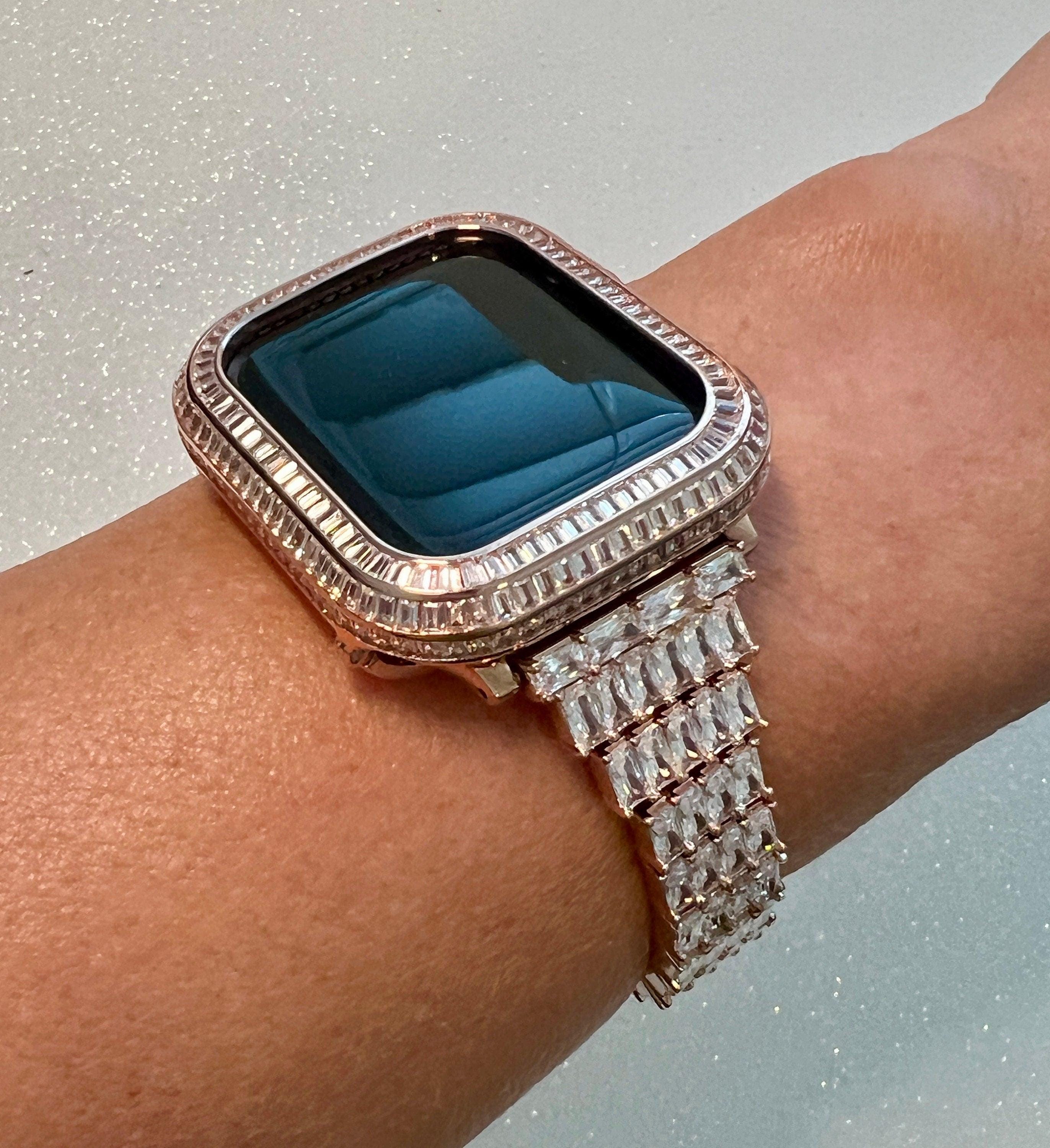 Rose Gold Apple Watch Band Women Crystal Baguettes & or Apple Watch Cover Lab Diamond Bezel Apple Watch Case Iwatch Candy Bling