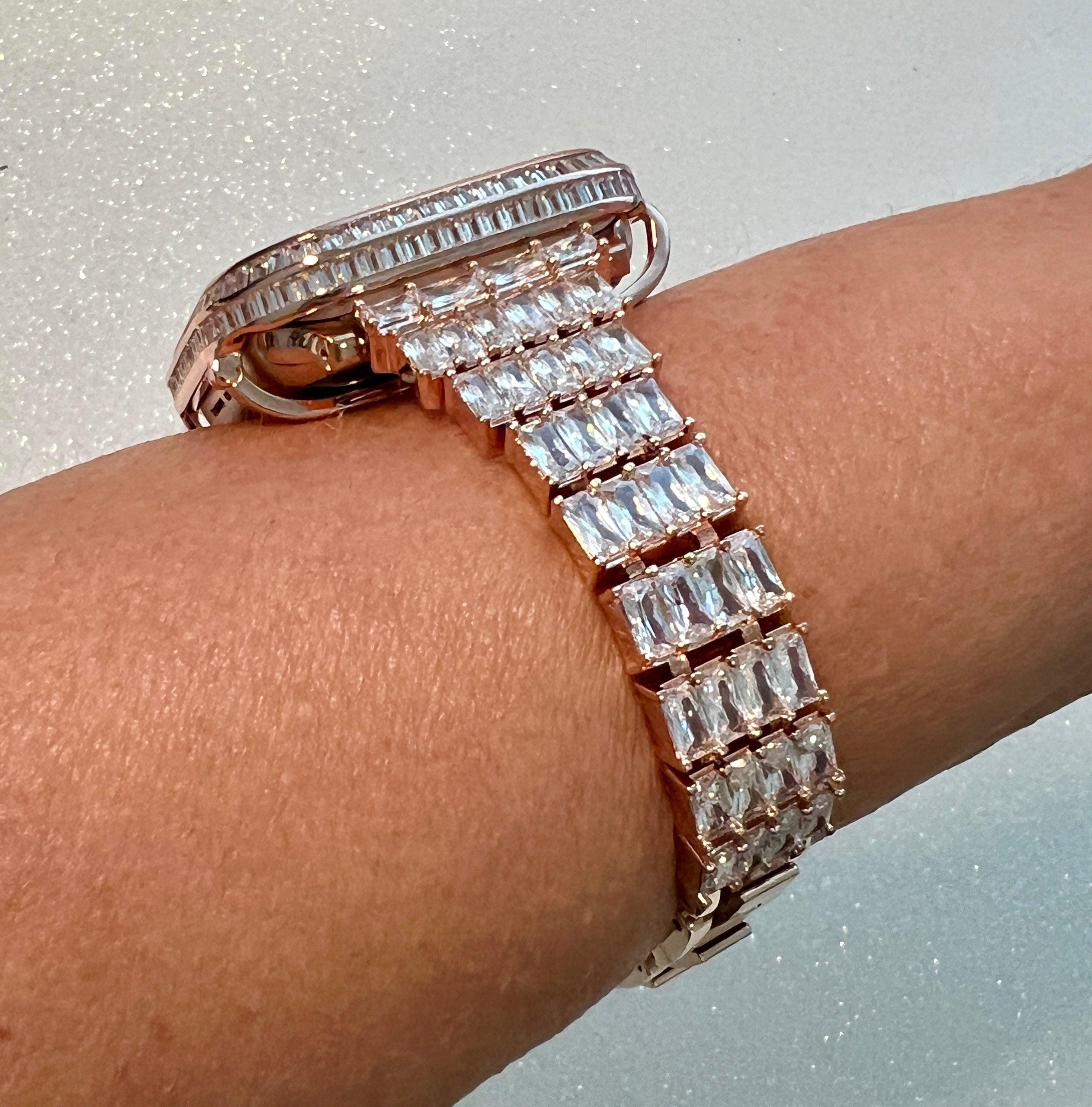 Rose Gold Apple Watch Band Women Crystal Baguettes & or Apple Watch Cover Lab Diamond Bezel Apple Watch Case Iwatch Candy Bling