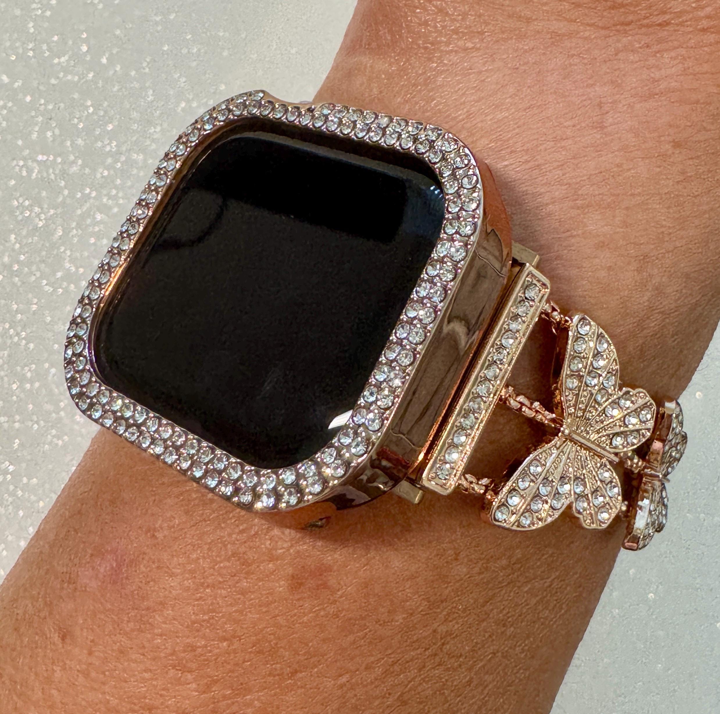 Butterfly Apple Watch Band Series 10 Woman Rose Gold Swarovski Crystals & or Apple Watch Case Protective Iphone Watch Cover 38mm-49mm