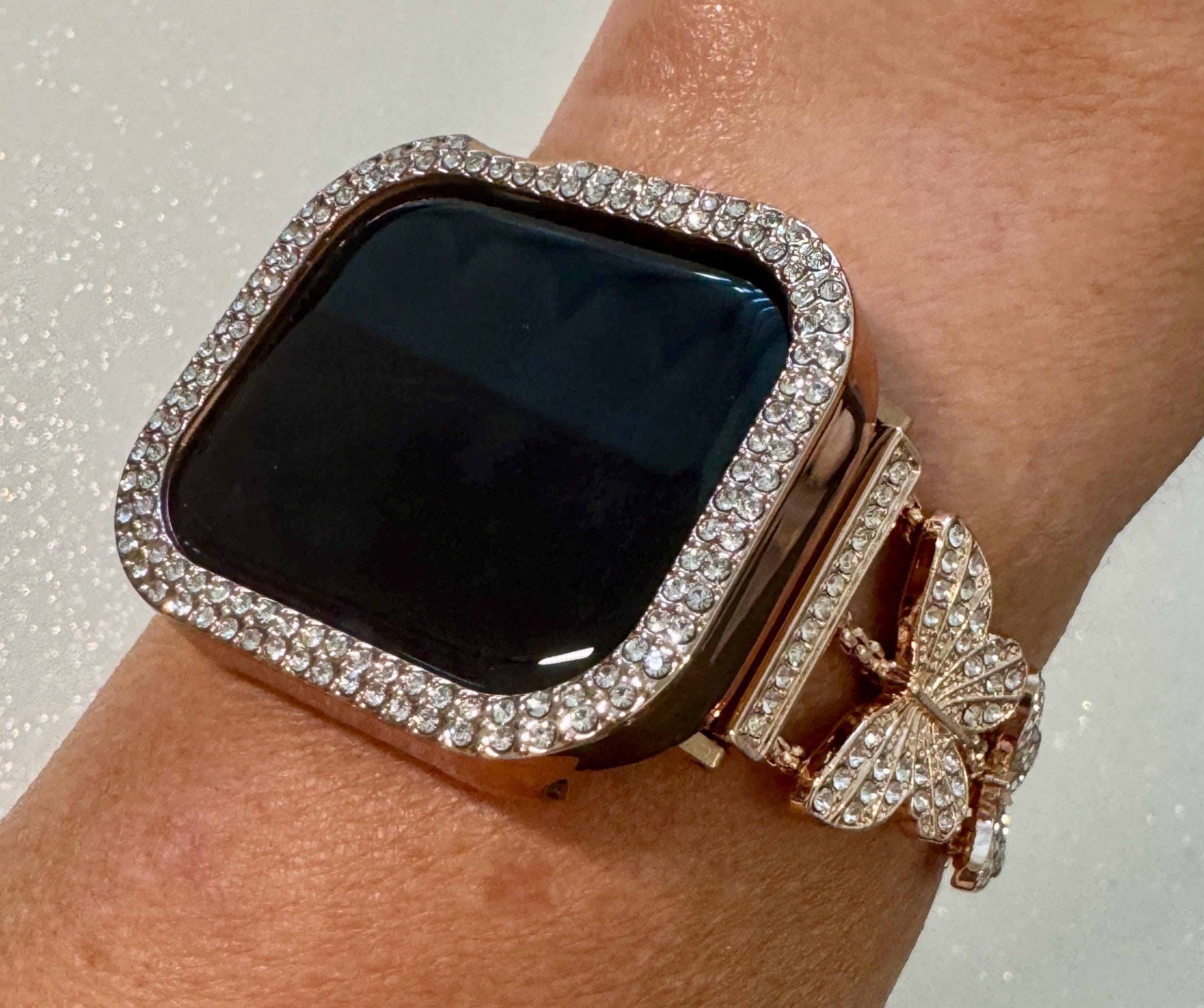 Butterfly Apple Watch Band Series 10 Woman Rose Gold Swarovski Crystals & or Apple Watch Case Protective Iphone Watch Cover 38mm-49mm