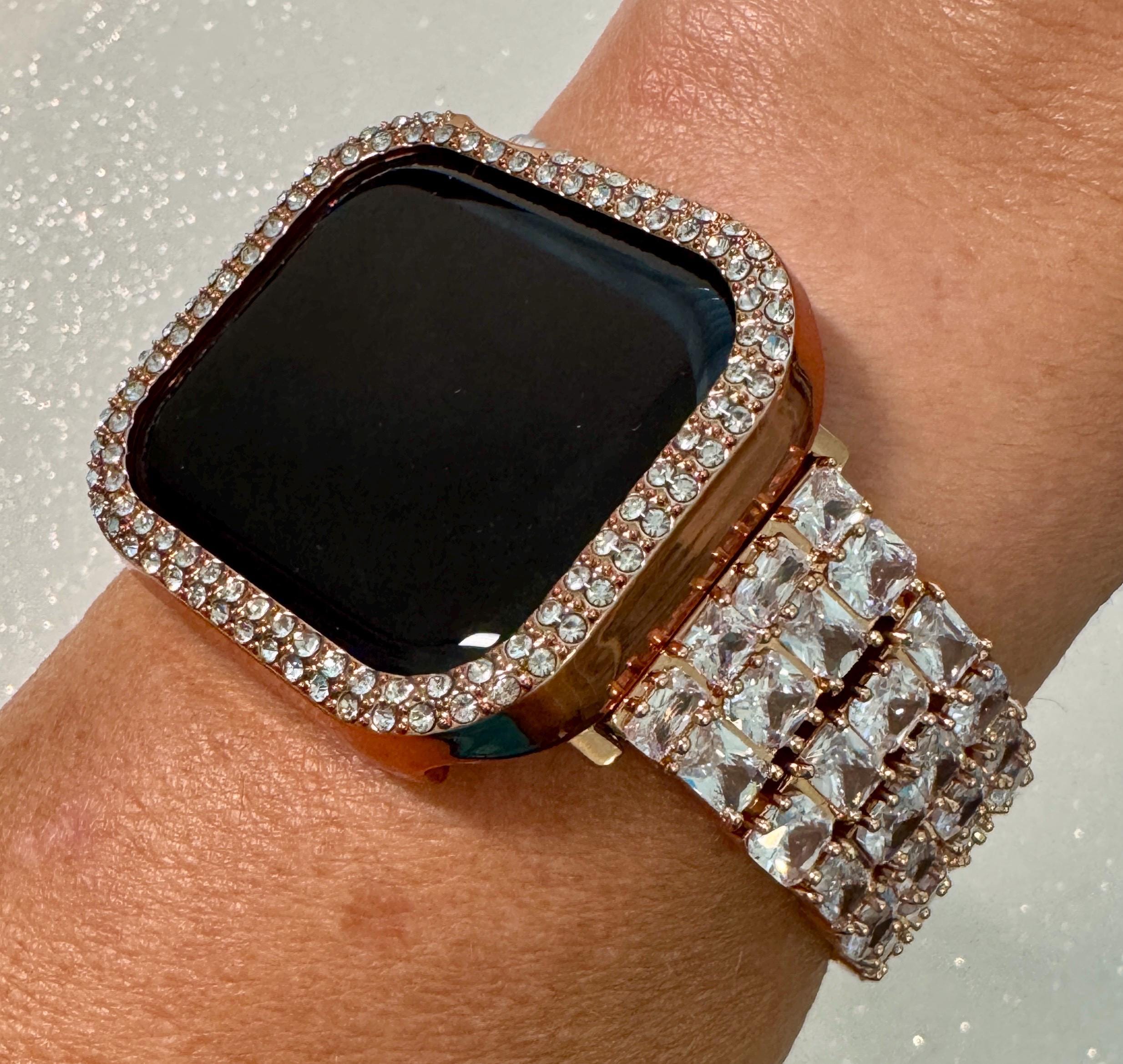 Apple Watch Band 42mm 46mm Series 10 Women Rose Gold Swarovski Crystals & or Apple Watch Case Iphone Watch Protective Iwatch Cover 38mm-49mm