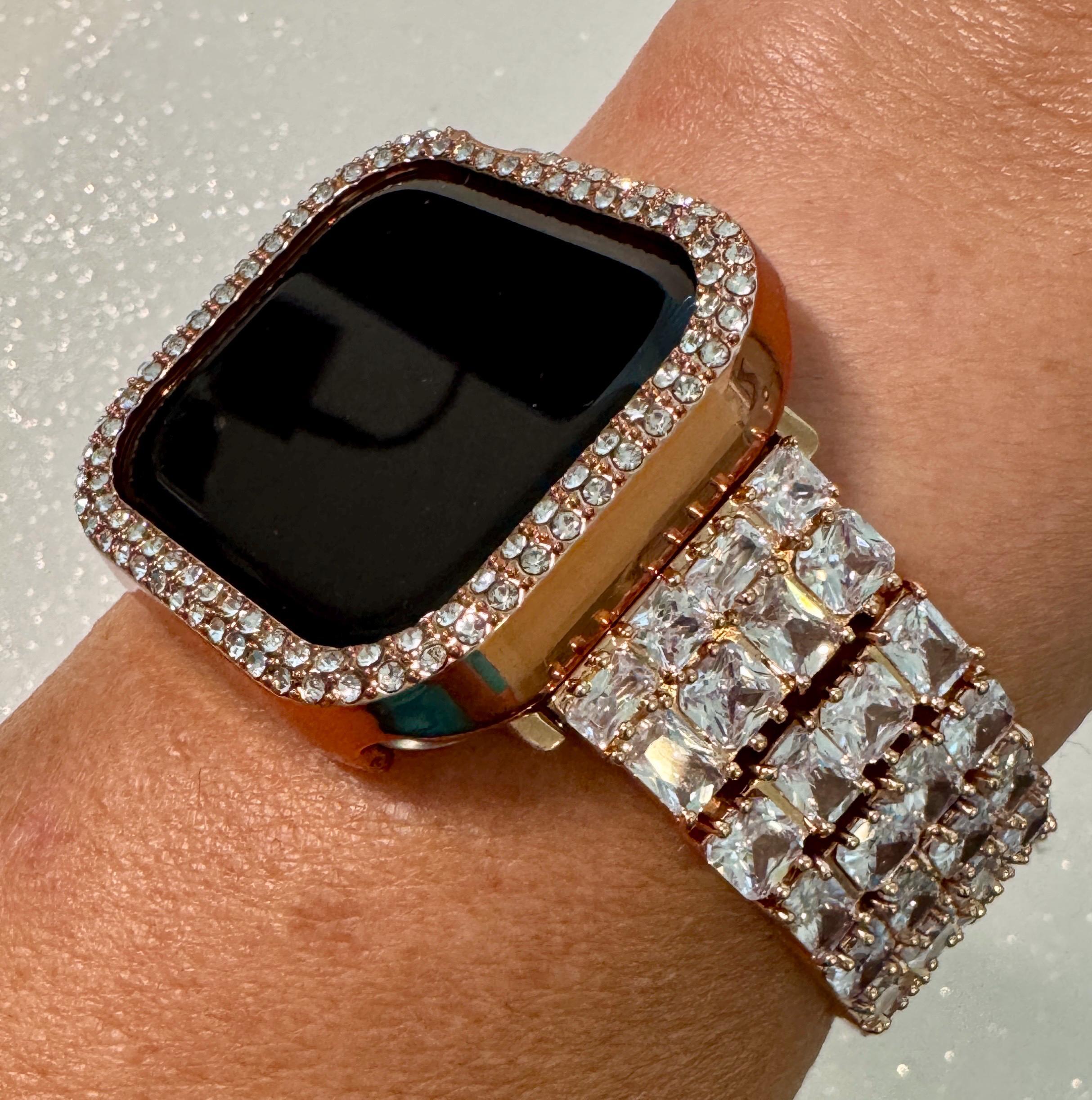 Apple Watch Band 42mm 46mm Series 10 Women Rose Gold Swarovski Crystals & or Apple Watch Case Iphone Watch Protective Iwatch Cover 38mm-49mm