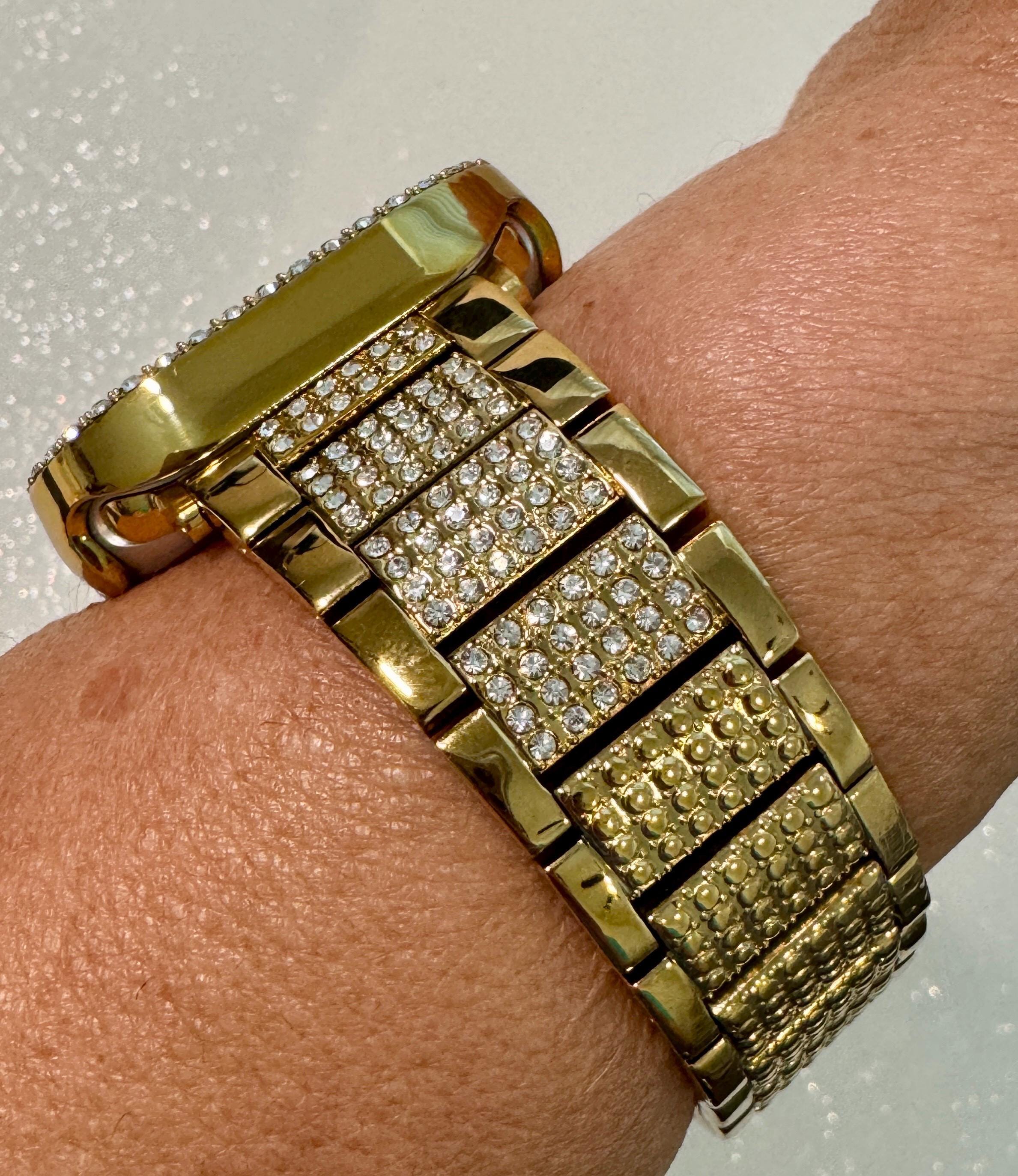 Apple Watch Band 42mm 46mm Series 10 Gold Stainless Steel & or Apple Watch Cover Swarovski Crystal Protective Iphone Watch Case Iwatch Candy