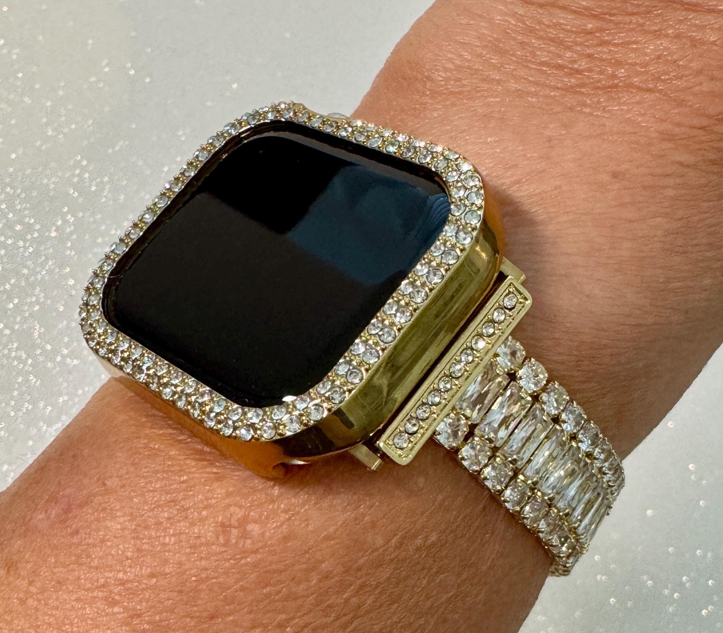 42mm 46mm Apple Watch Band Series 10 Womens Swarovski Crystals & Gold Apple Watch Case 38mm-49mm 38mm-49mm Protective Iwatch Cover Bling