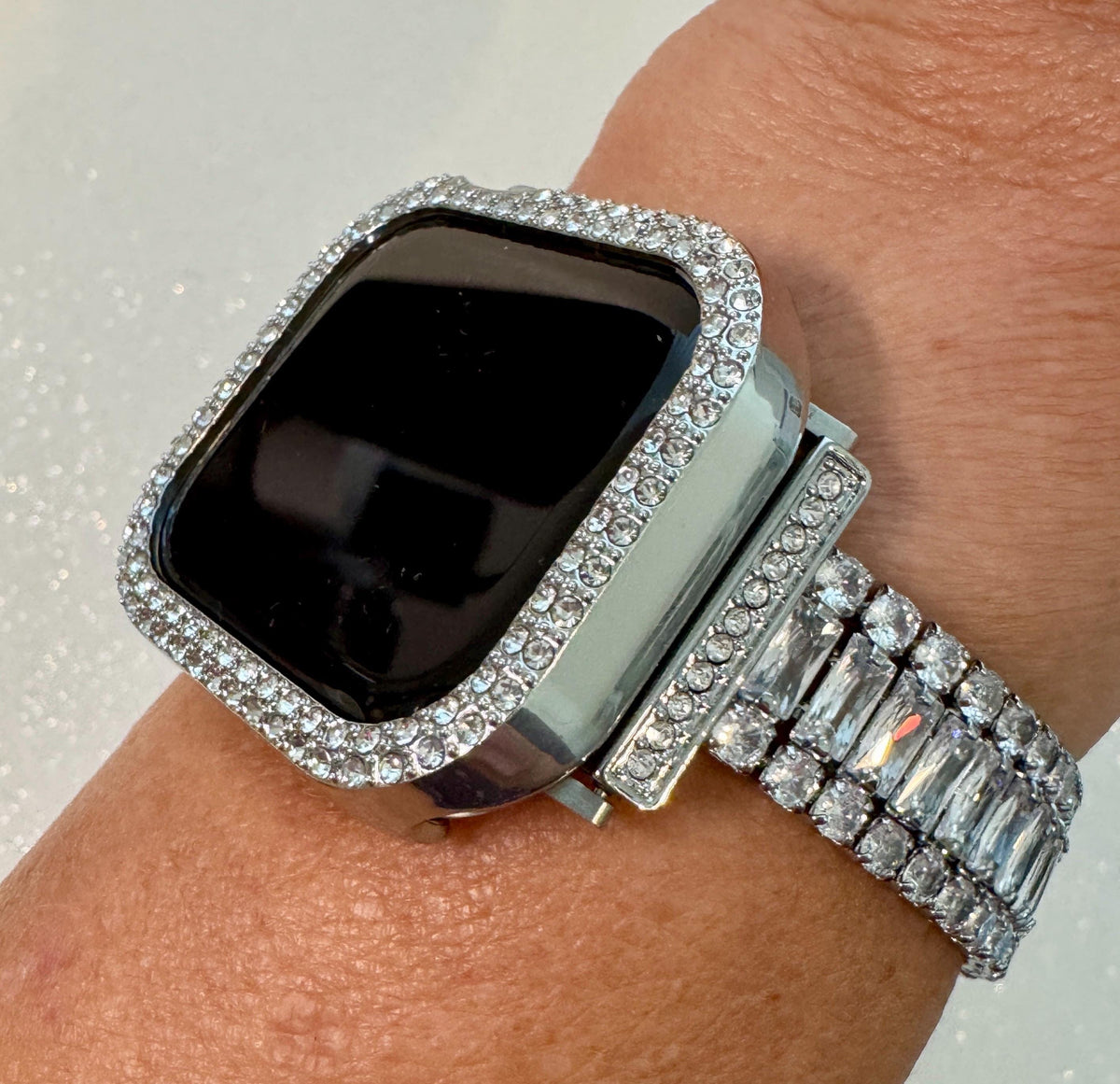 42mm 46mm Apple Watch Band Series 10 Womens Silver Swarovski Crystals & or Apple Watch Case Lab Diamond Bezel Iphone Watch 38mm-49mm Ultra