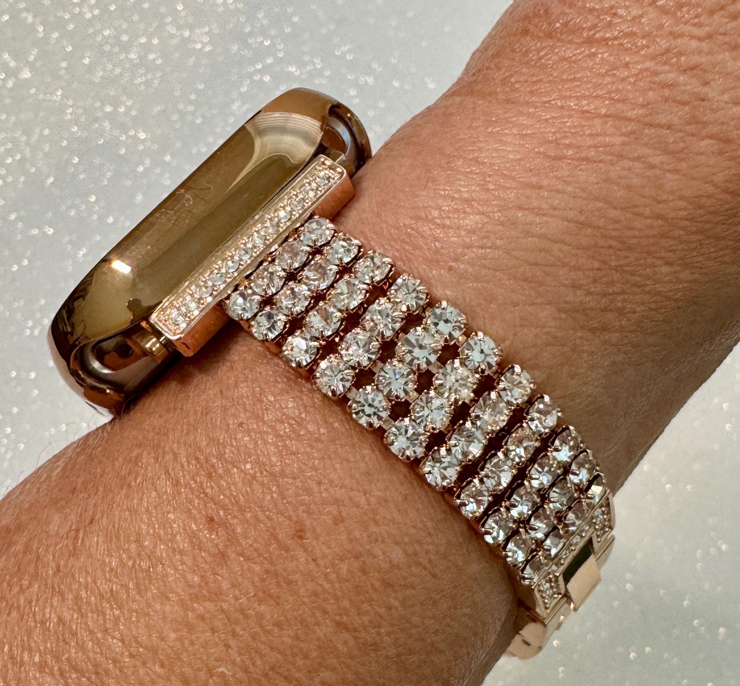 Series 10 Apple Watch Band Women Rose Gold Swarovski Crystals & or Apple Watch Cover 42mm 46mm Protective Screen Tempered Glass Iphone Watch