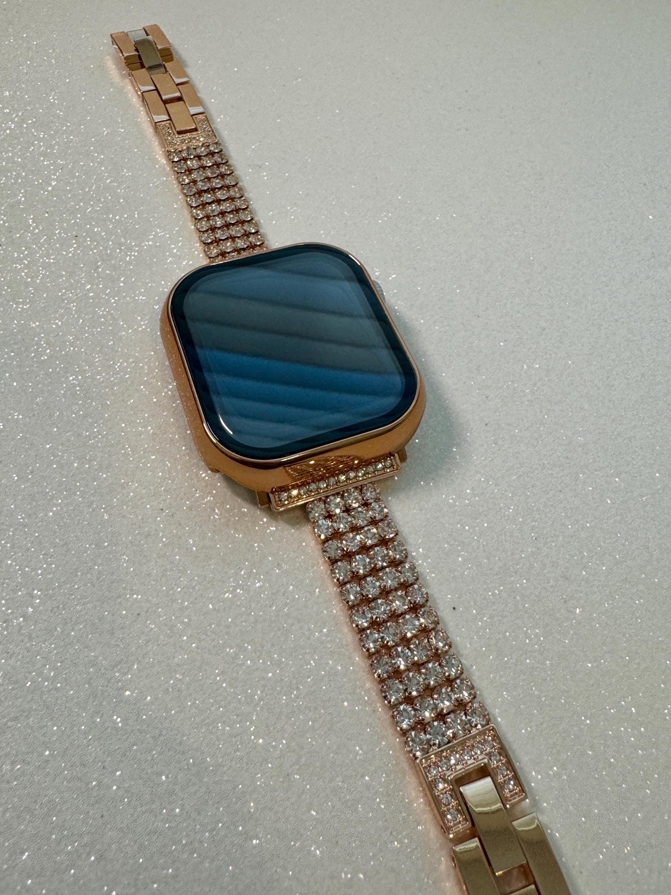 Series 10 Apple Watch Band Women Rose Gold Swarovski Crystals & or Apple Watch Cover 42mm 46mm Protective Screen Tempered Glass Iphone Watch
