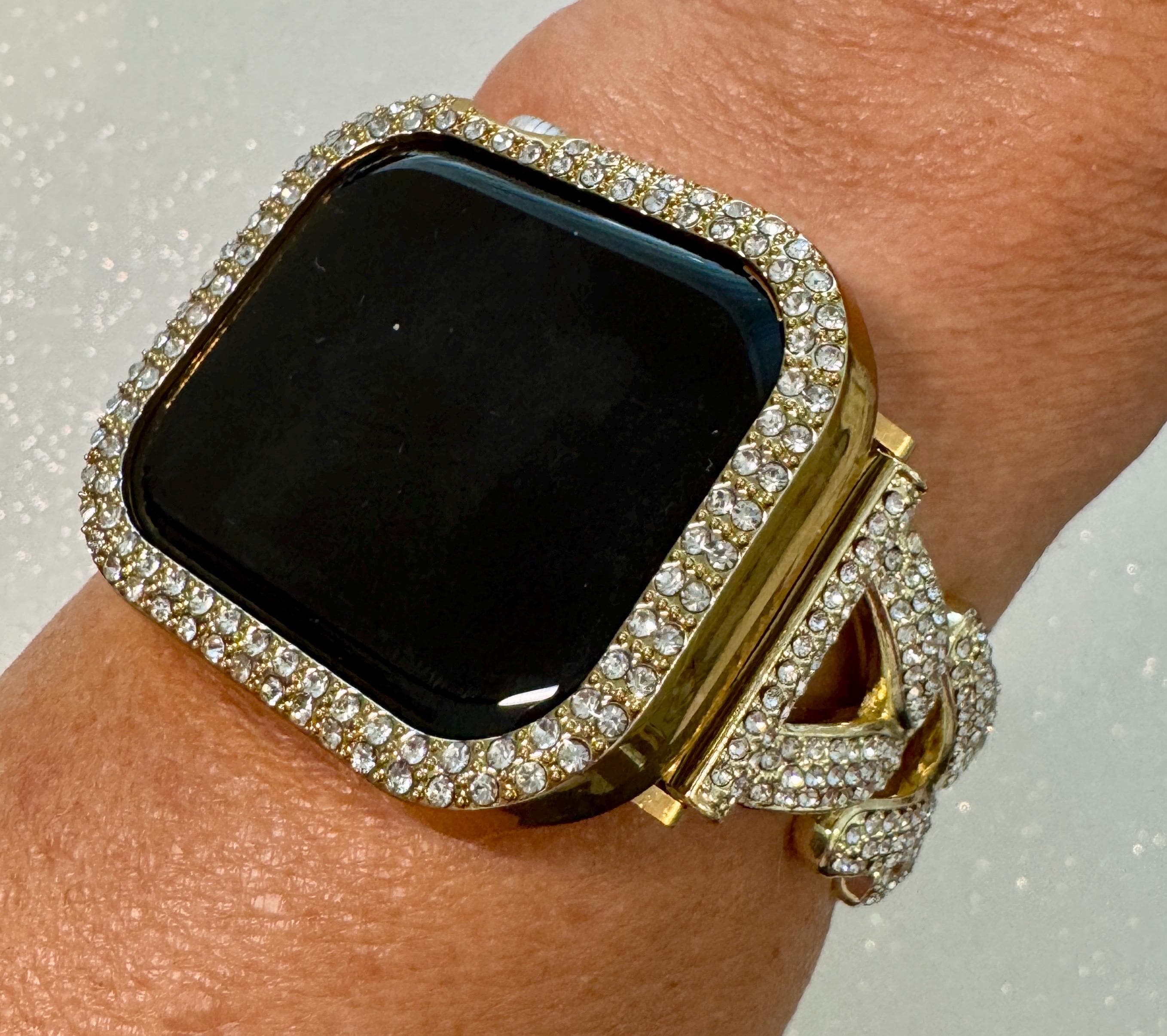 Designer Apple Watch Band Series 10 Woman Rose Gold Swarovski Crystal Heart Charm & or Apple Watch Case Iphone Watch 38mm-49mm IWatch Cover