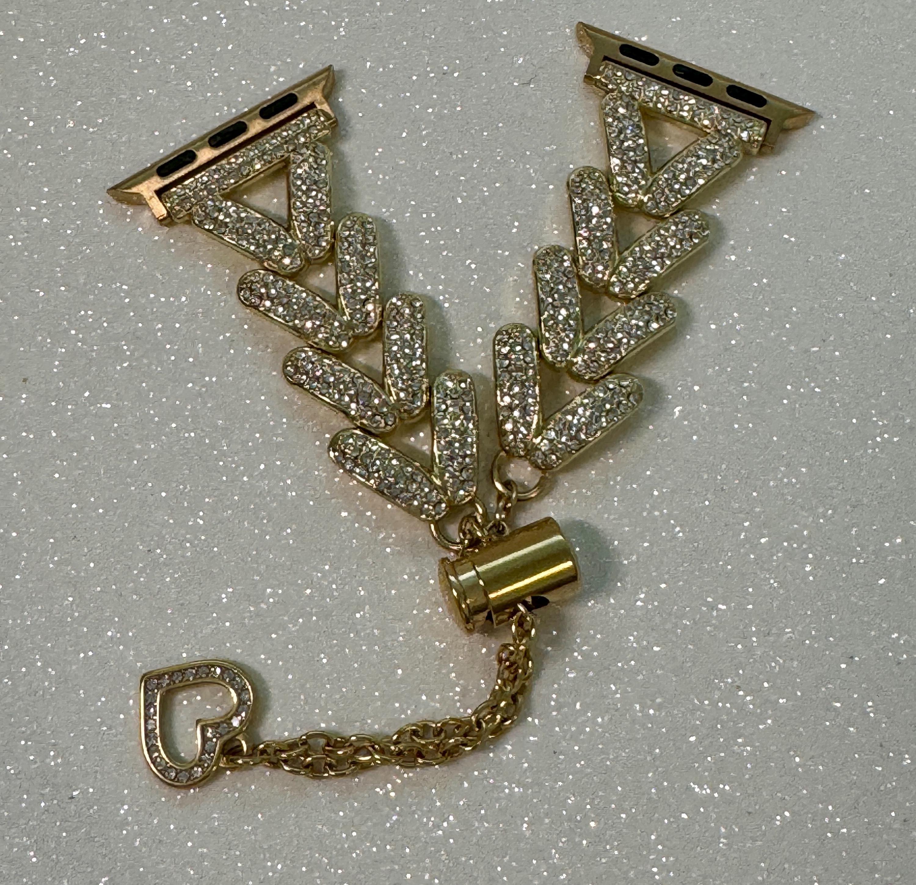 Designer Apple Watch Band Series 10 Woman Rose Gold Swarovski Crystal Heart Charm & or Apple Watch Case Iphone Watch 38mm-49mm IWatch Cover