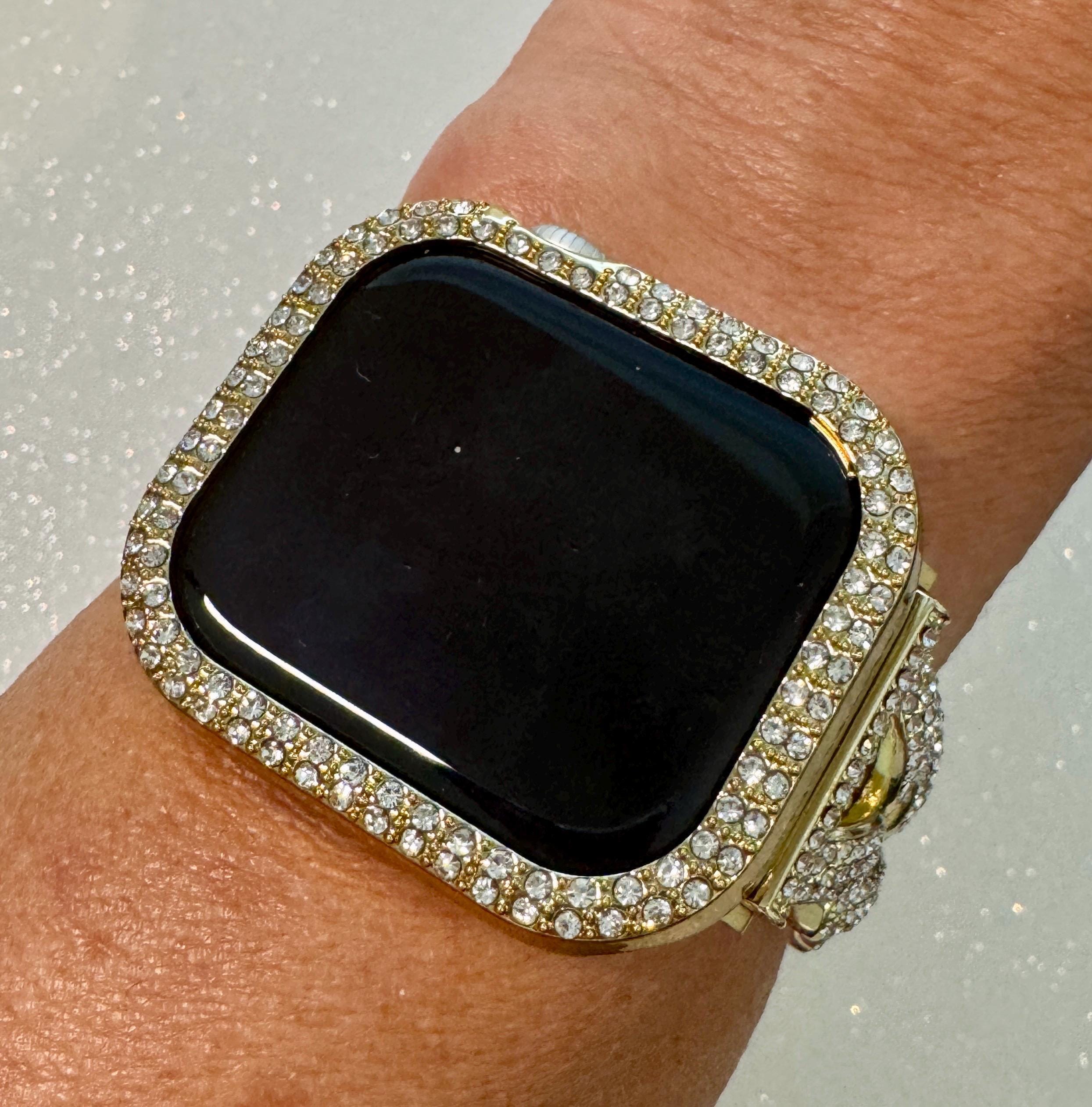 Designer Apple Watch Band Series 10 Woman Rose Gold Swarovski Crystal Heart Charm & or Apple Watch Case Iphone Watch 38mm-49mm IWatch Cover