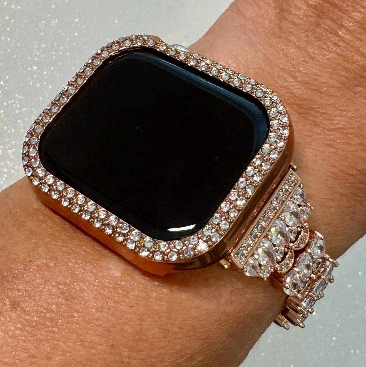 Series 10 Apple Watch Band Women Rose Gold Swarovski Crystals & or Apple Watch Case for Iphone Watch Protective Iwatch Cover Bling 38-49mm