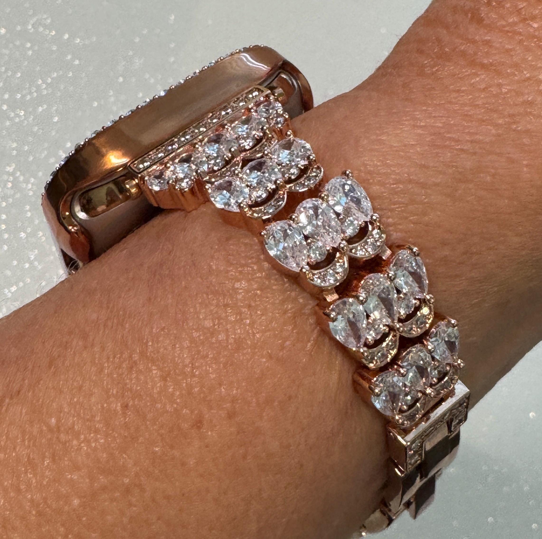 Series 10 Apple Watch Band Women Rose Gold Swarovski Crystals & or Apple Watch Case for Iphone Watch Protective Iwatch Cover Bling 38-49mm