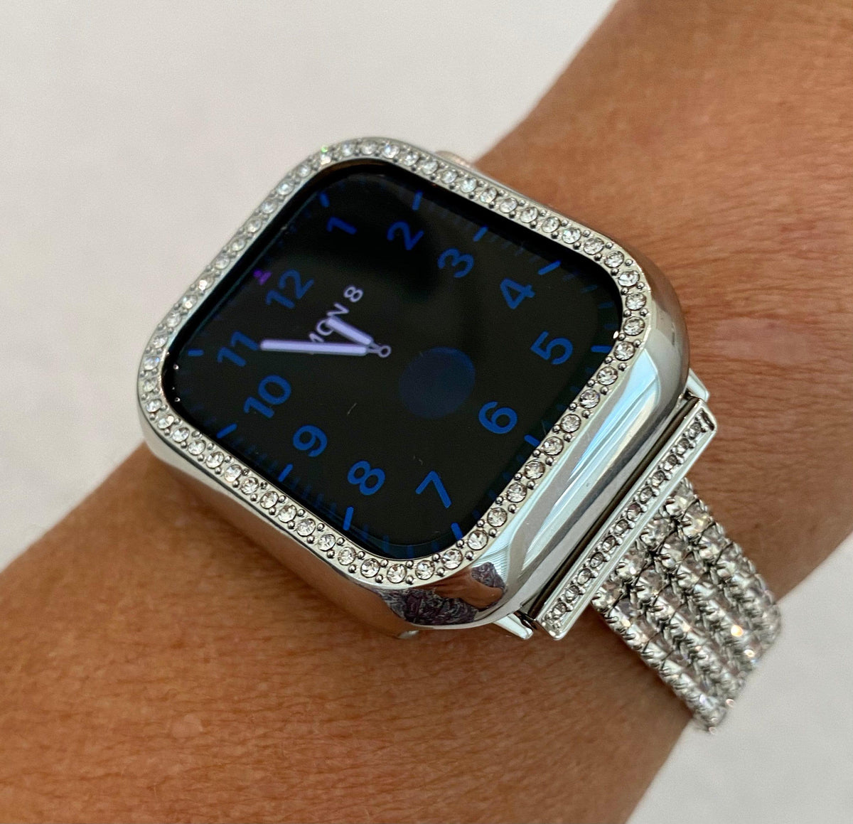 Series 10 Apple Watch Band 42mm 46mm 49mm White Gold & or Silver Swarovski Crystal Apple Watch Case for Iphone Watch Protective Iwatch Cover