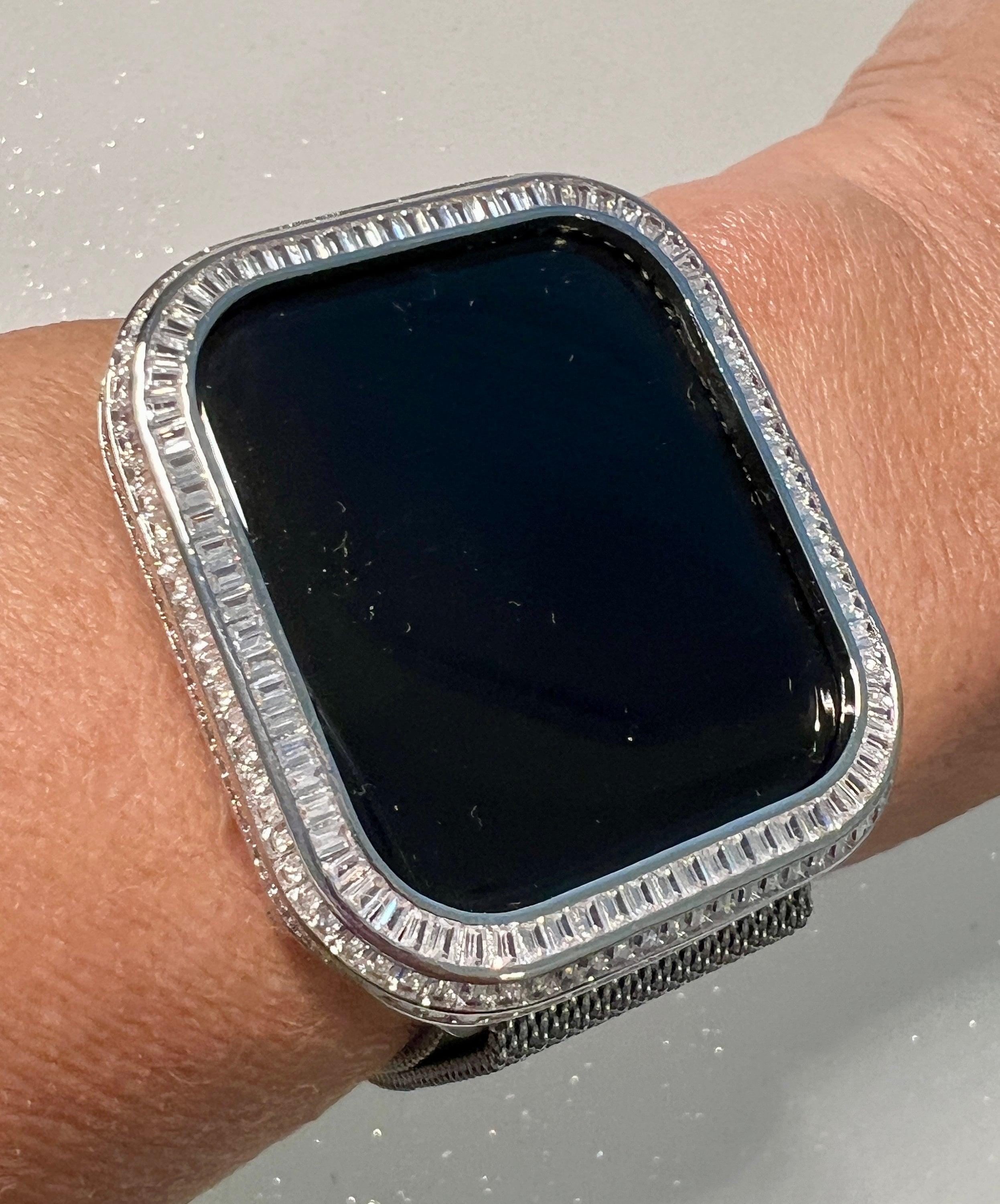 Designer Apple Watch Case Silver Baguette Lab Diamond Bezel Designer Apple Watch Cover 40mm 41mm 44mm 45mm Iwatch Candy Bling Series 9