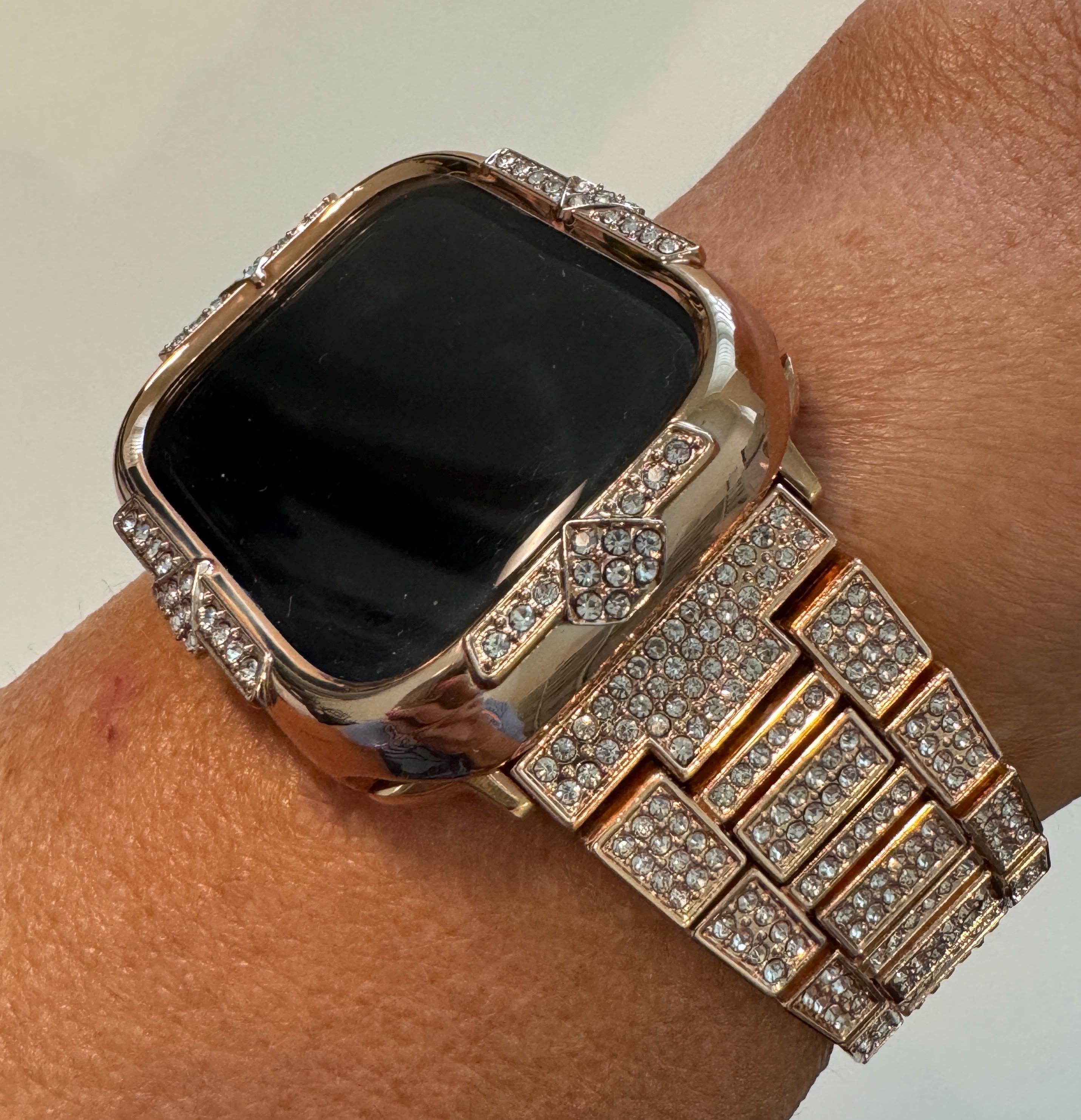 Rose Gold Apple Watch Band 41mm Swarovski Crystal Bracelet 41mm 45mm Minimalist & or Apple Watch Case 14kgp Iphone Watch Cover 40mm 44mm