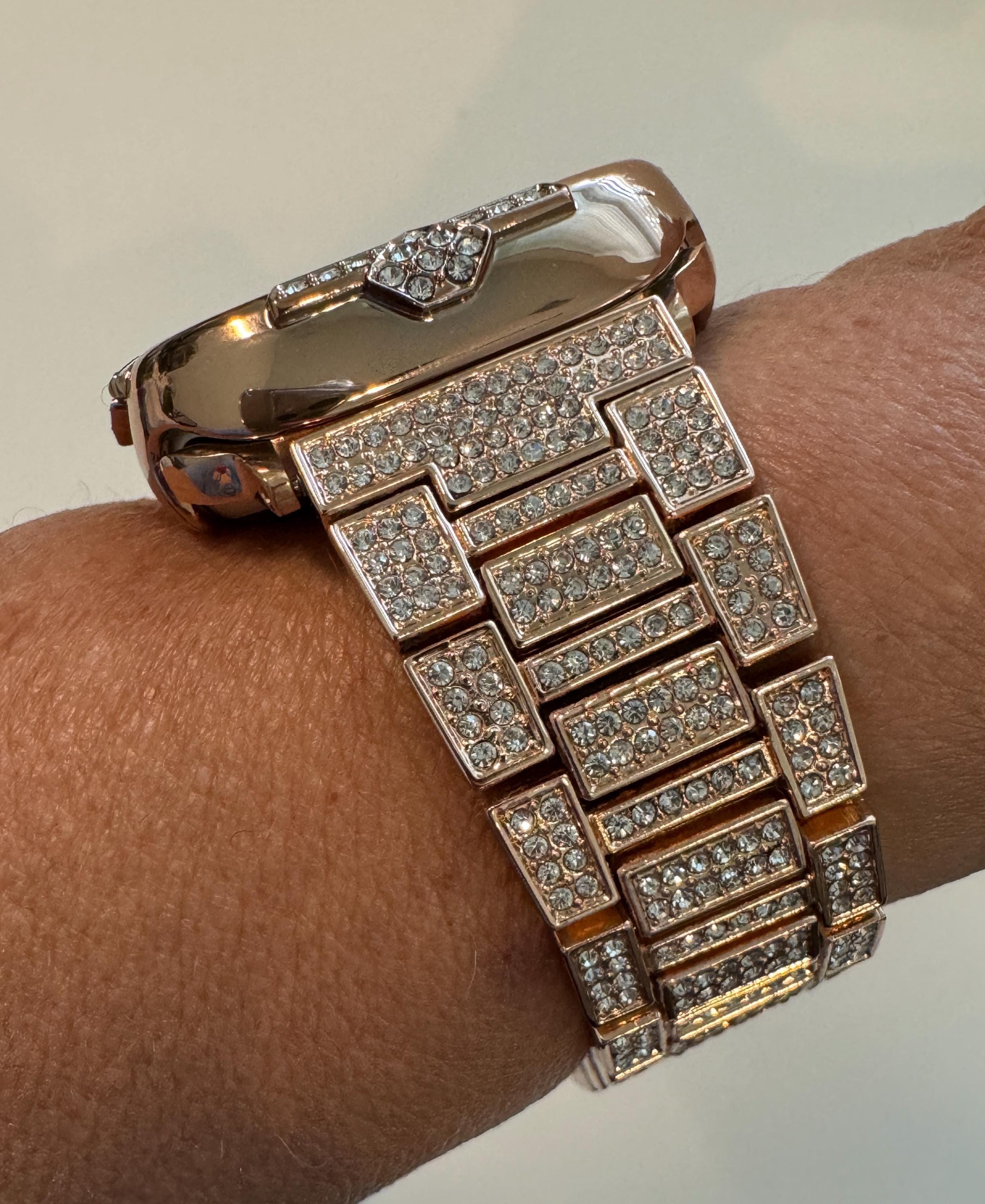 Rose Gold Apple Watch Band 41mm Swarovski Crystal Bracelet 41mm 45mm Minimalist & or Apple Watch Case 14kgp Iphone Watch Cover 40mm 44mm