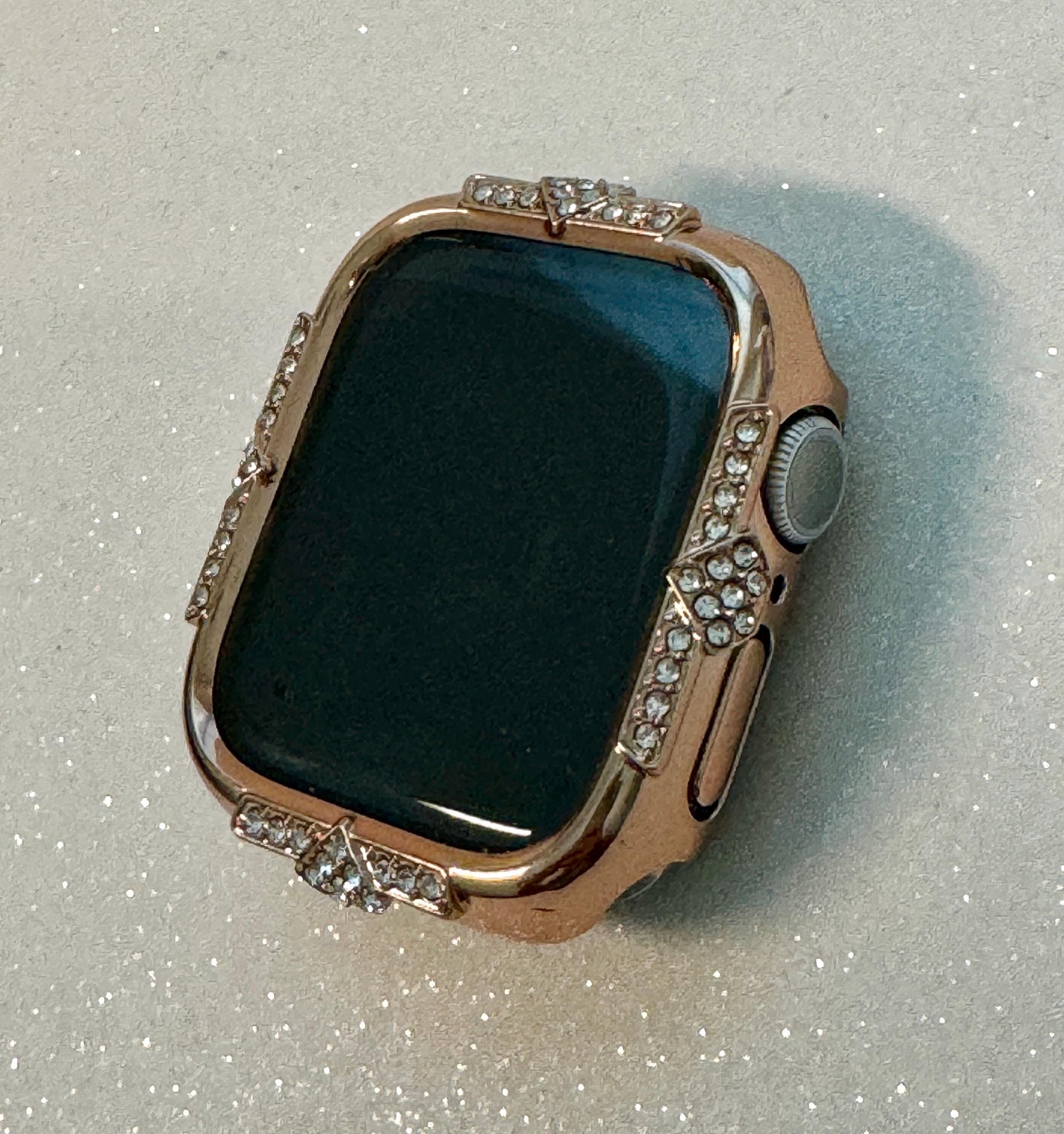 Rose Gold Apple Watch Band 41mm Swarovski Crystal Bracelet 41mm 45mm Minimalist & or Apple Watch Case 14kgp Iphone Watch Cover 40mm 44mm