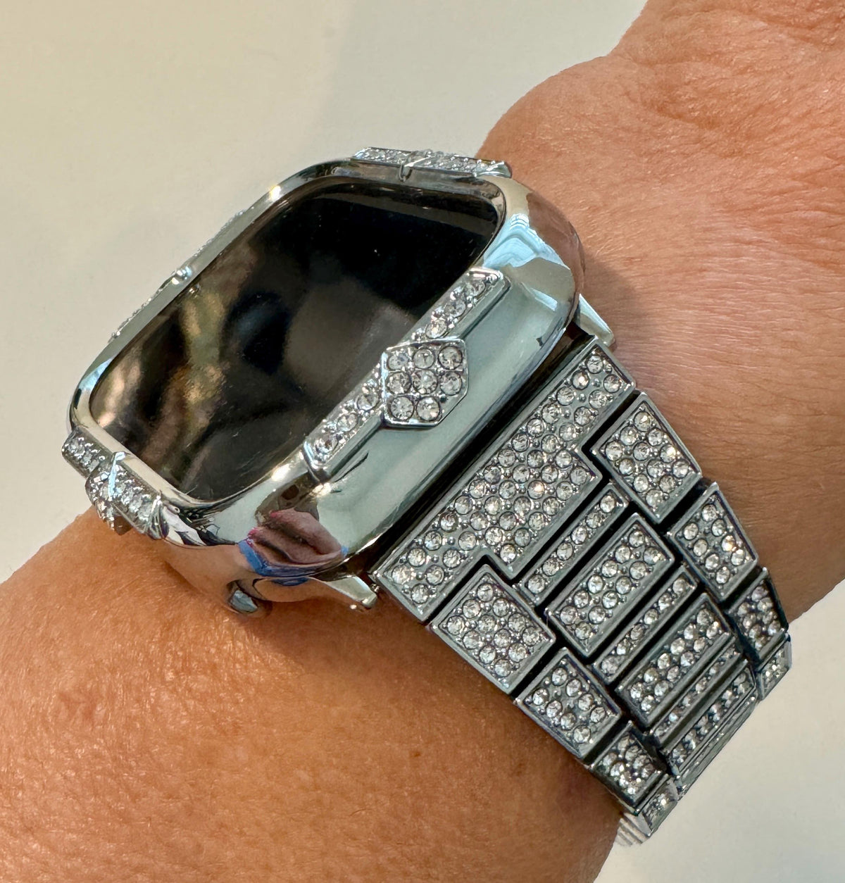 Silver Apple Watch Band 41mm Women Bracelet Swarovski Crystal & or Apple Watch Case Swarovski Crystals for Iphone Watch Cover Tempered Glass