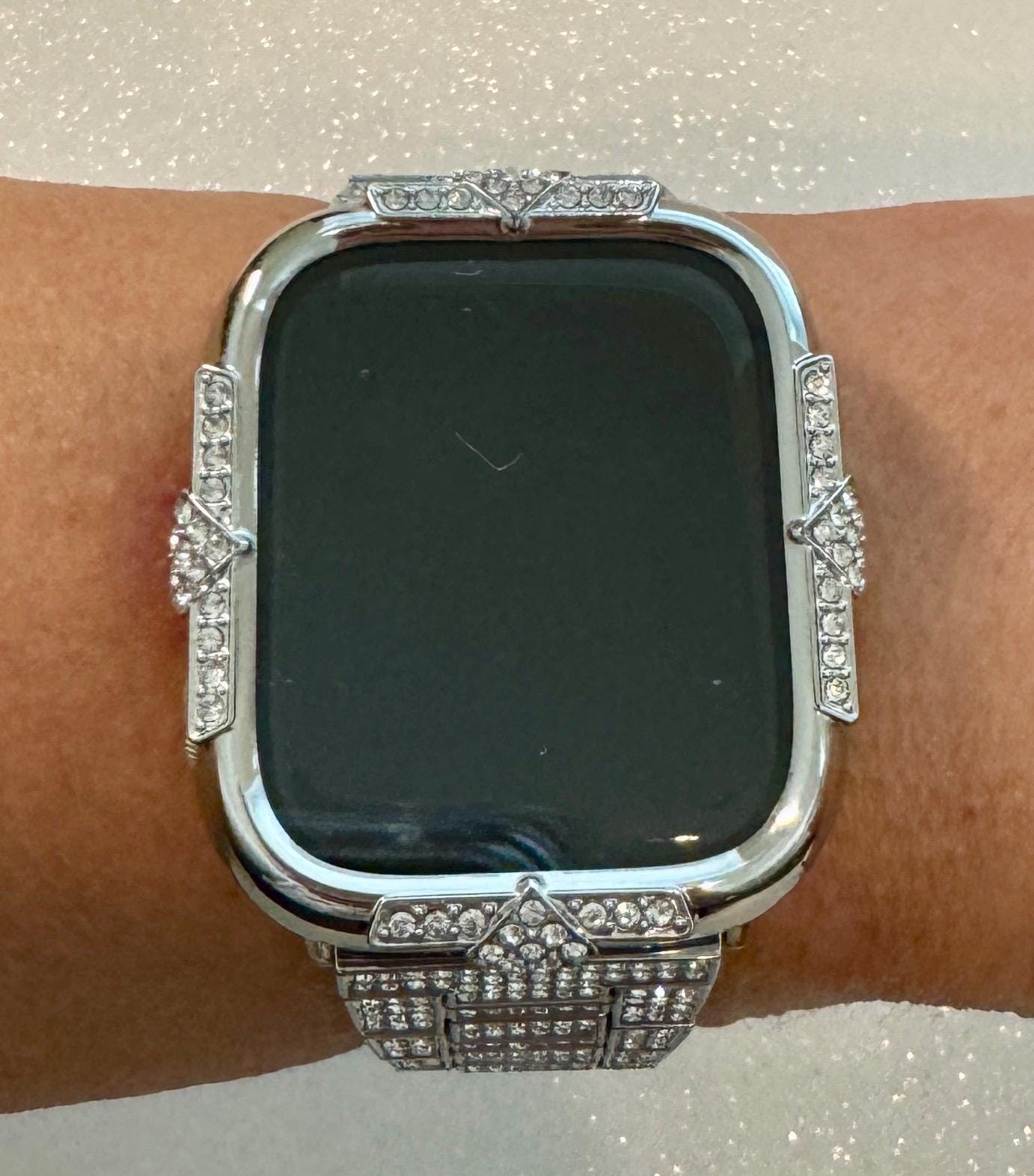 Silver Apple Watch Band 41mm Women Bracelet Swarovski Crystal & or Apple Watch Case Swarovski Crystals for Iphone Watch Cover Tempered Glass