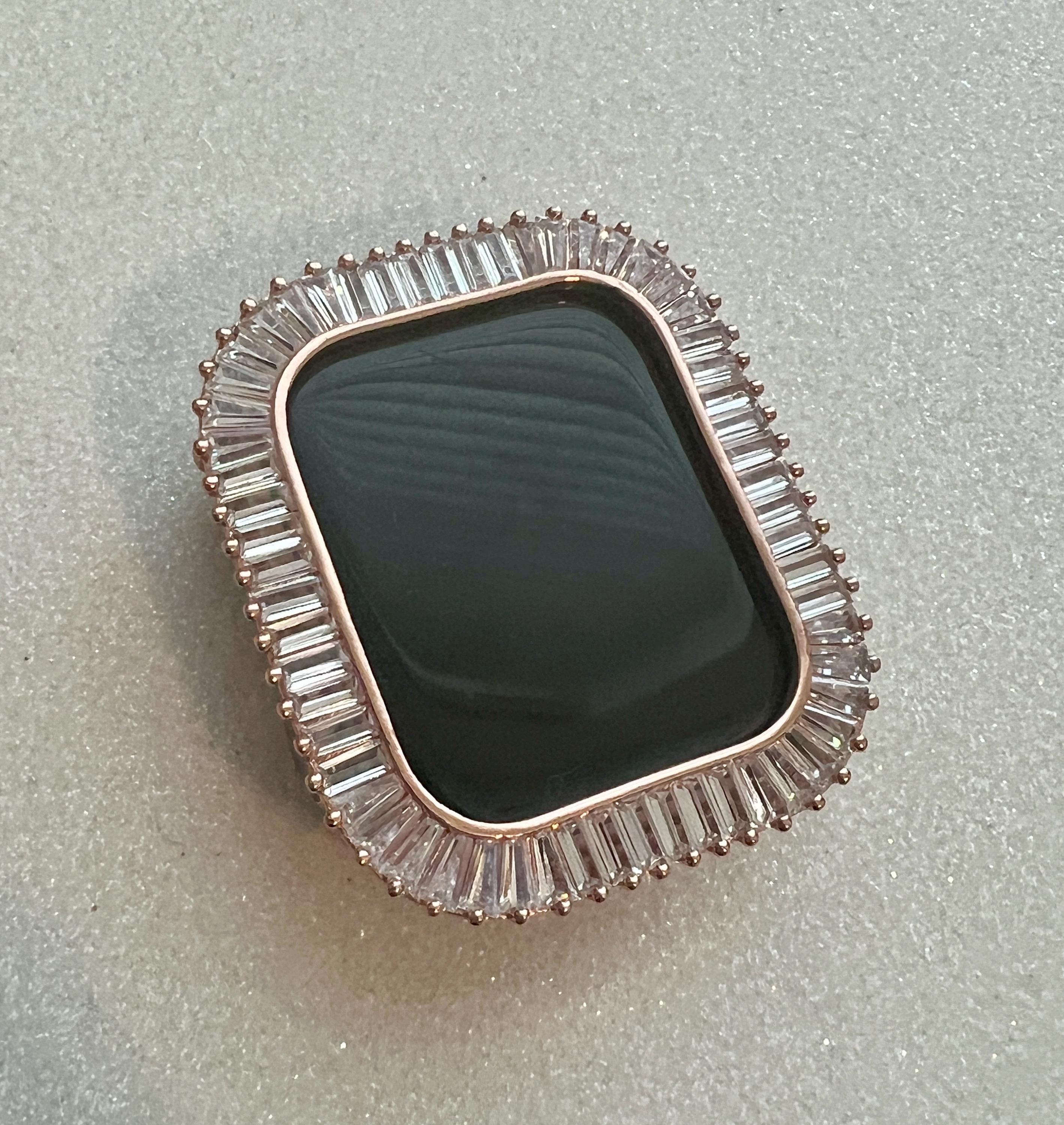 Apple Watch Band Womens Bracelet Swarovski Crystal 14k Rose Gold PL & or Apple Watch Case Lab Diamond Bezel for Iphone Watch 38mm-45mm Bling