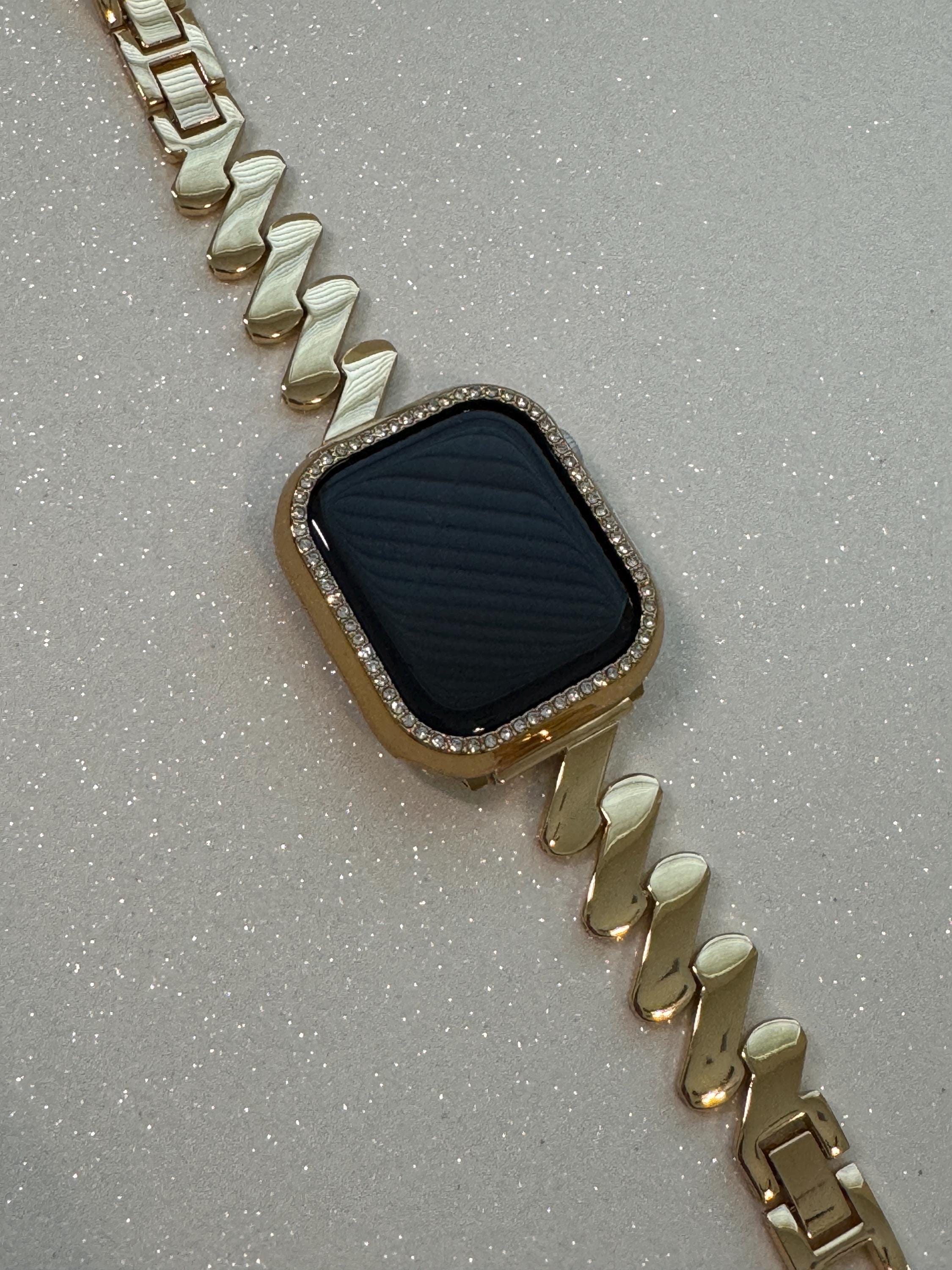 Apple Watch Band Series 10 42mm 46mm Yellow Gold Swarovski Crystals - Iwatch Band Straps 44mm 45mm 49mm Ultra - Apple Watch Bracelet Bling