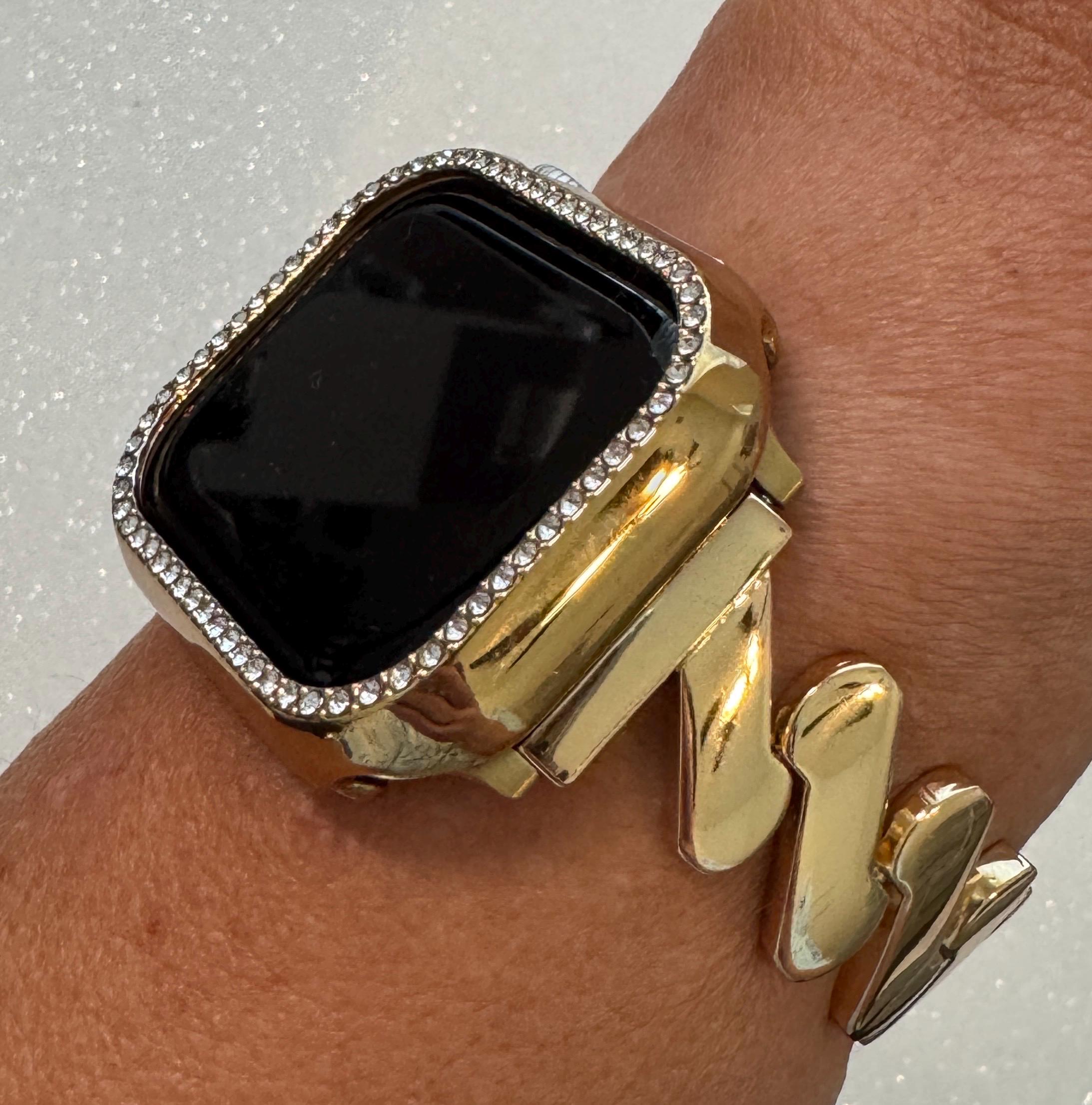 Apple Watch Band Series 10 42mm 46mm Yellow Gold Swarovski Crystals - Iwatch Band Straps 44mm 45mm 49mm Ultra - Apple Watch Bracelet Bling