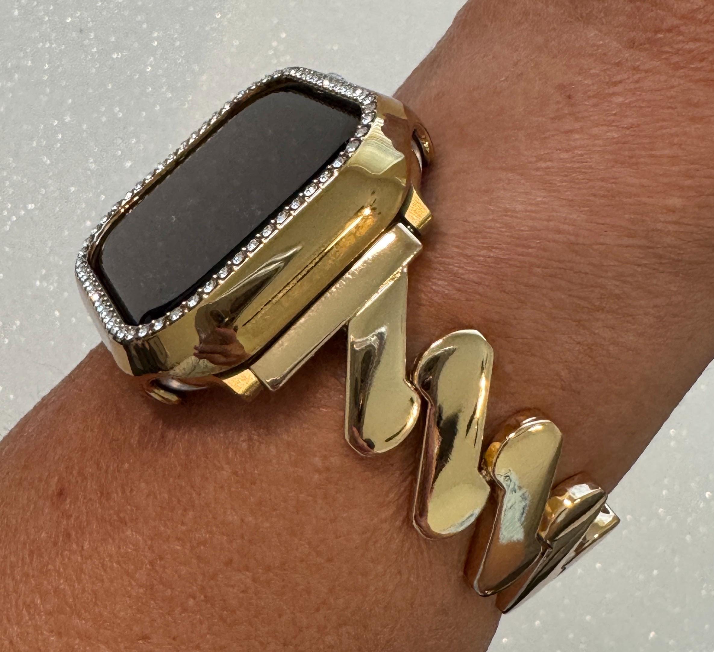 Apple Watch Band Series 10 42mm 46mm Yellow Gold Swarovski Crystals - Iwatch Band Straps 44mm 45mm 49mm Ultra - Apple Watch Bracelet Bling